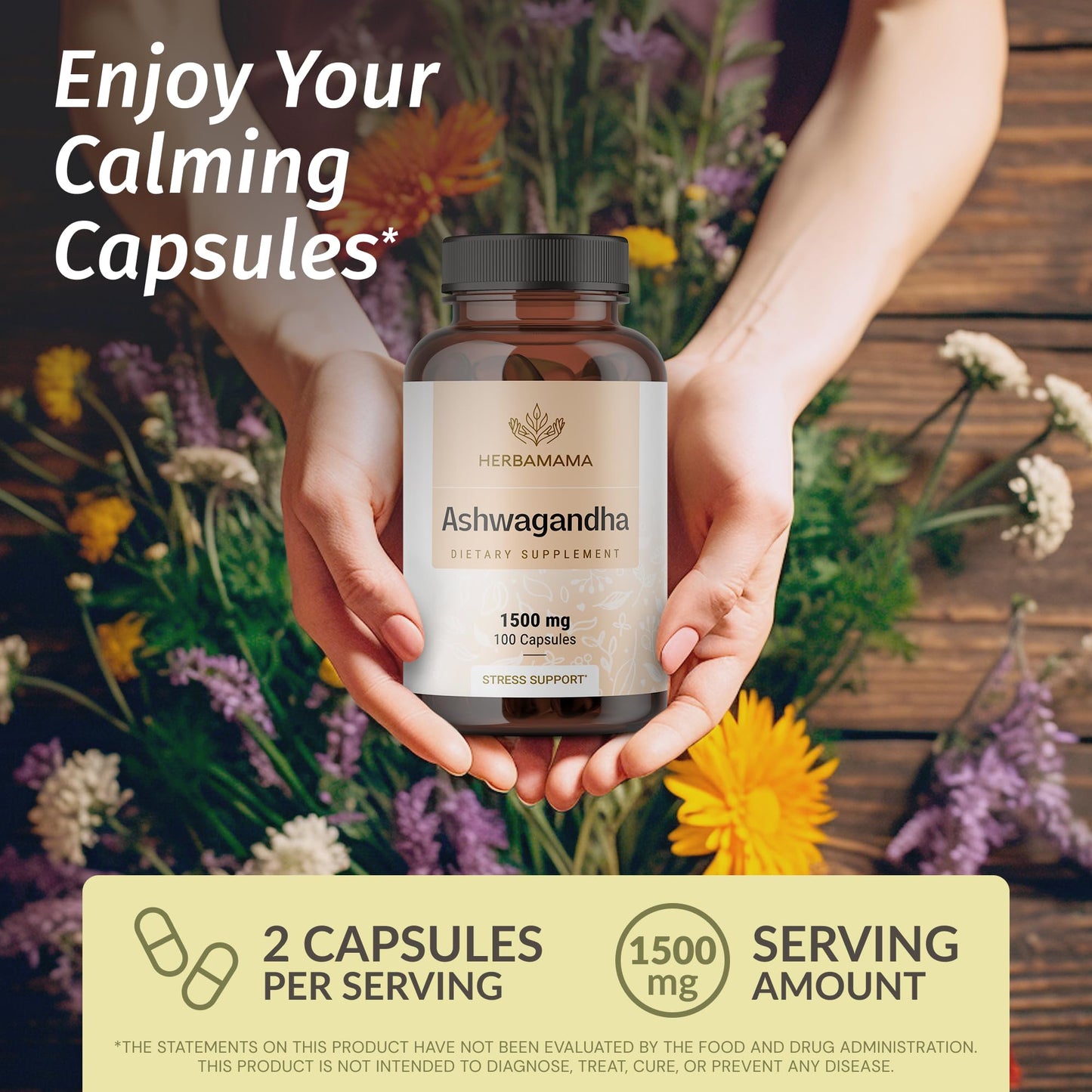 HERBAMAMA Ashwagandha 1500 mg Capsule, 100 Capsules