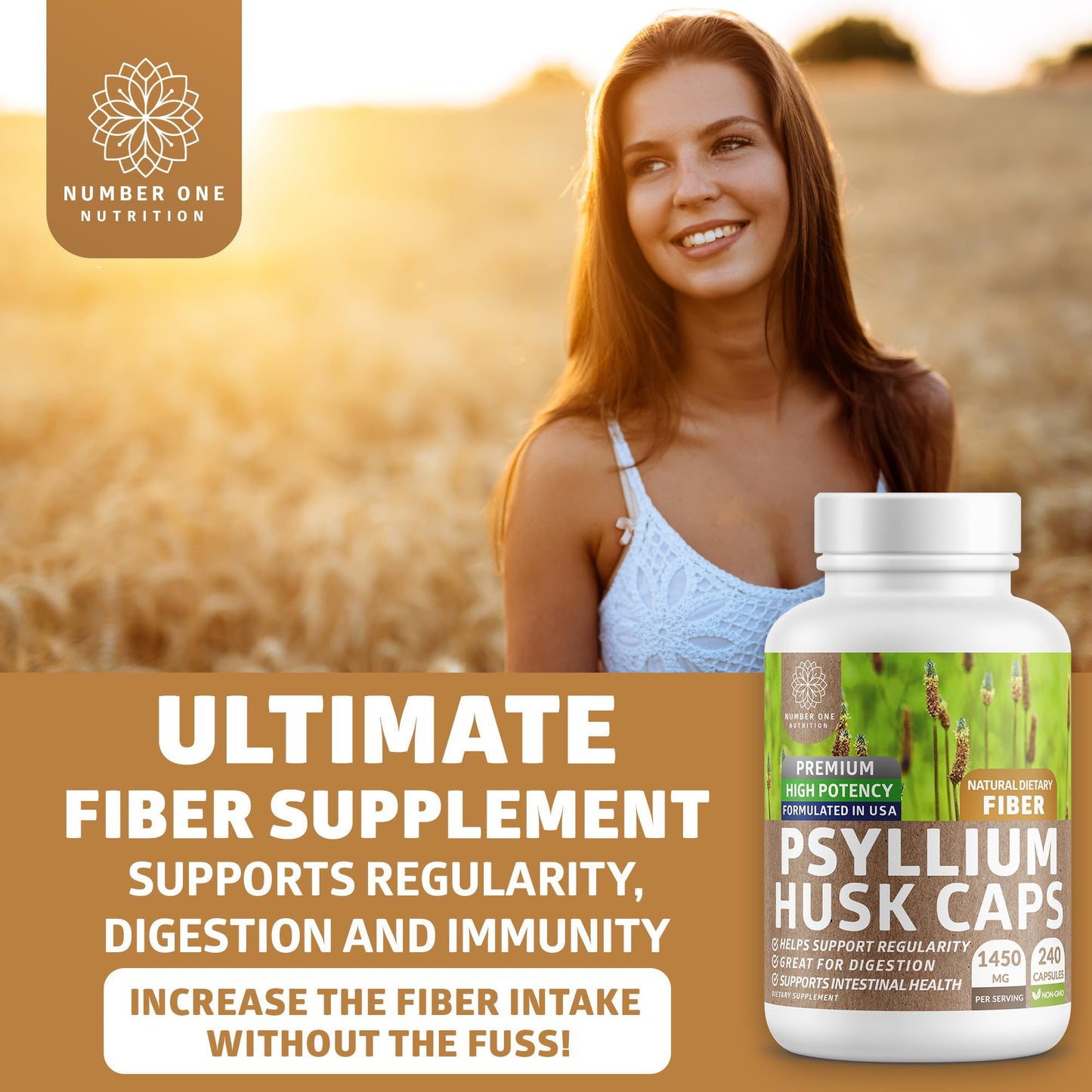 Number One Nutrition Psyllium Husk Capsules 1450mg, 240 Count