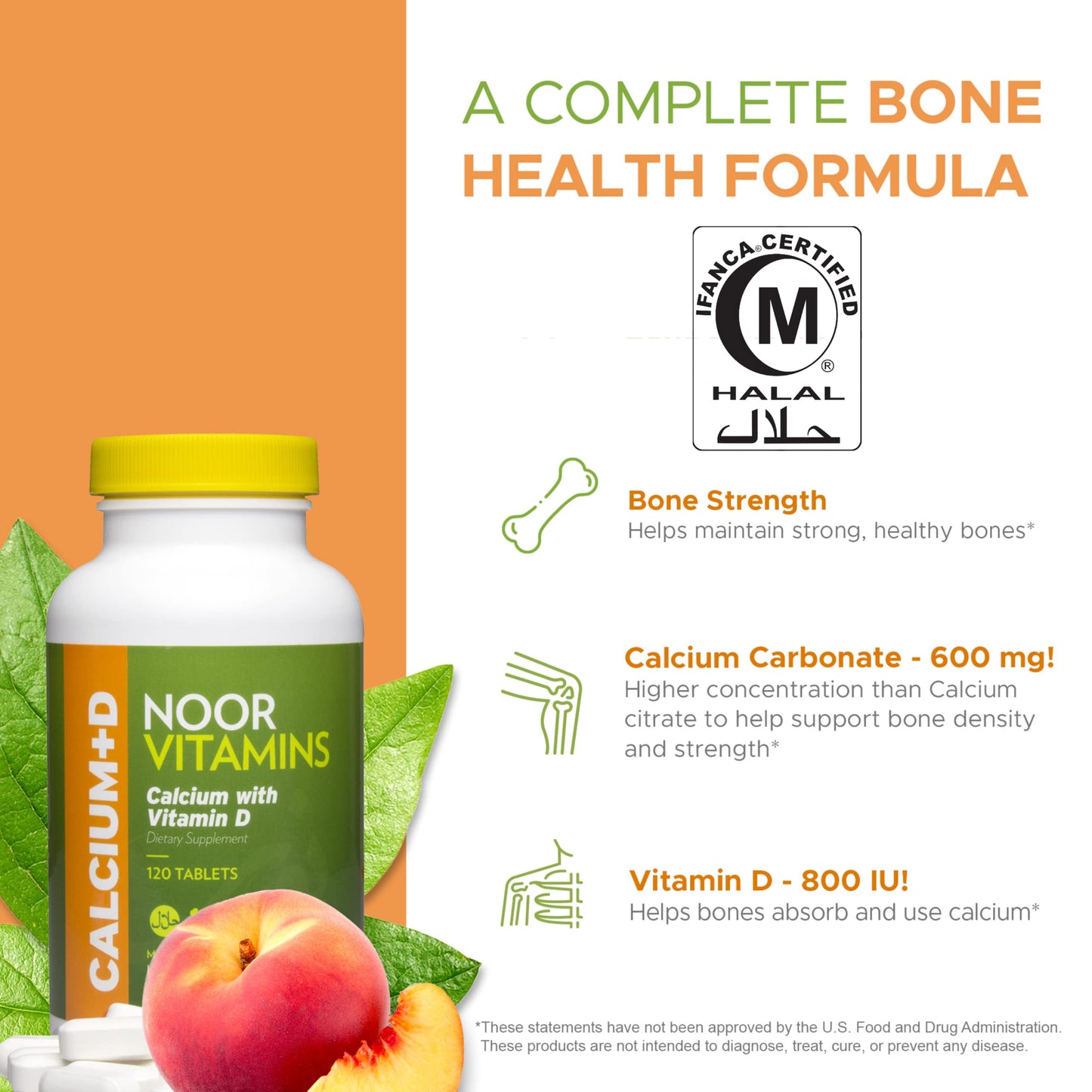 Noor Vitamins Halal Calcium Plus Vitamin D Bone & Immune Support Tablet 120 Tablets