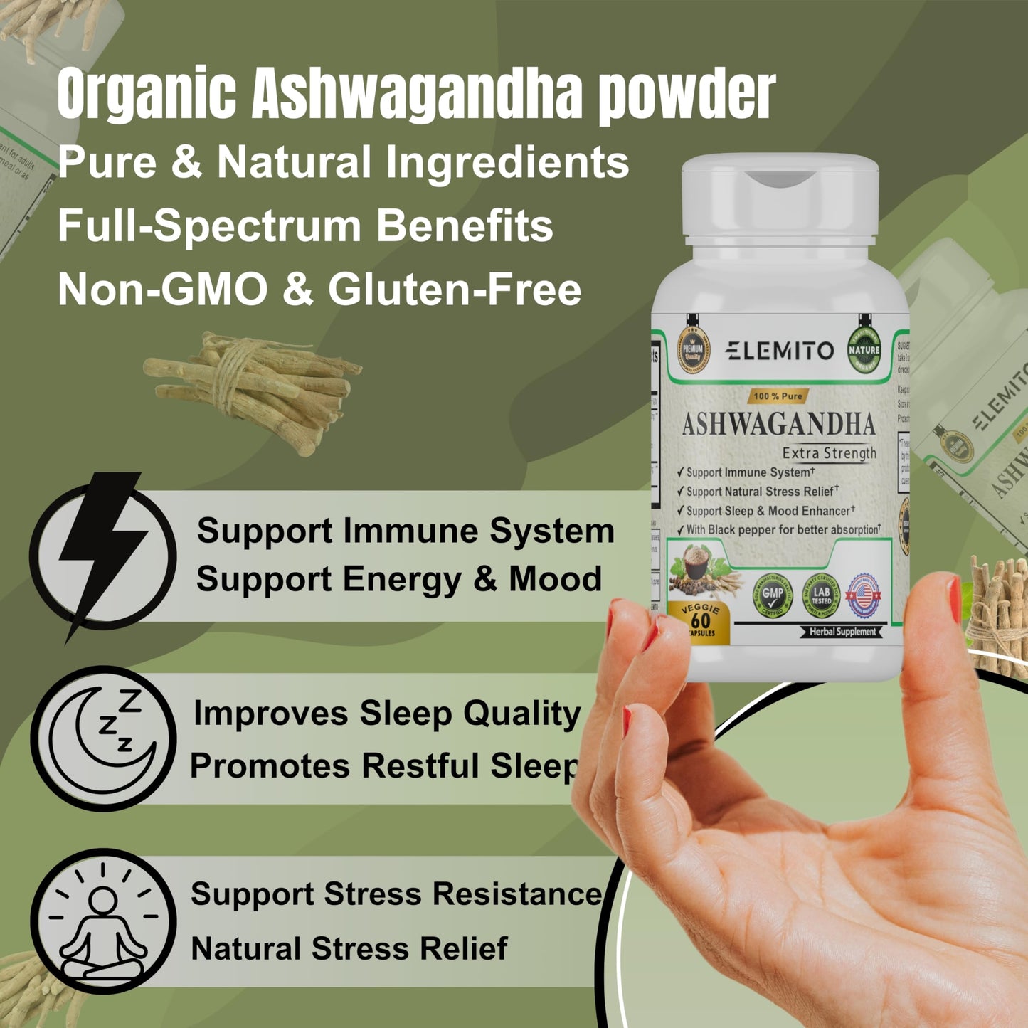 ELEMITO Ashwagandha Extra Strength 60 Capsules