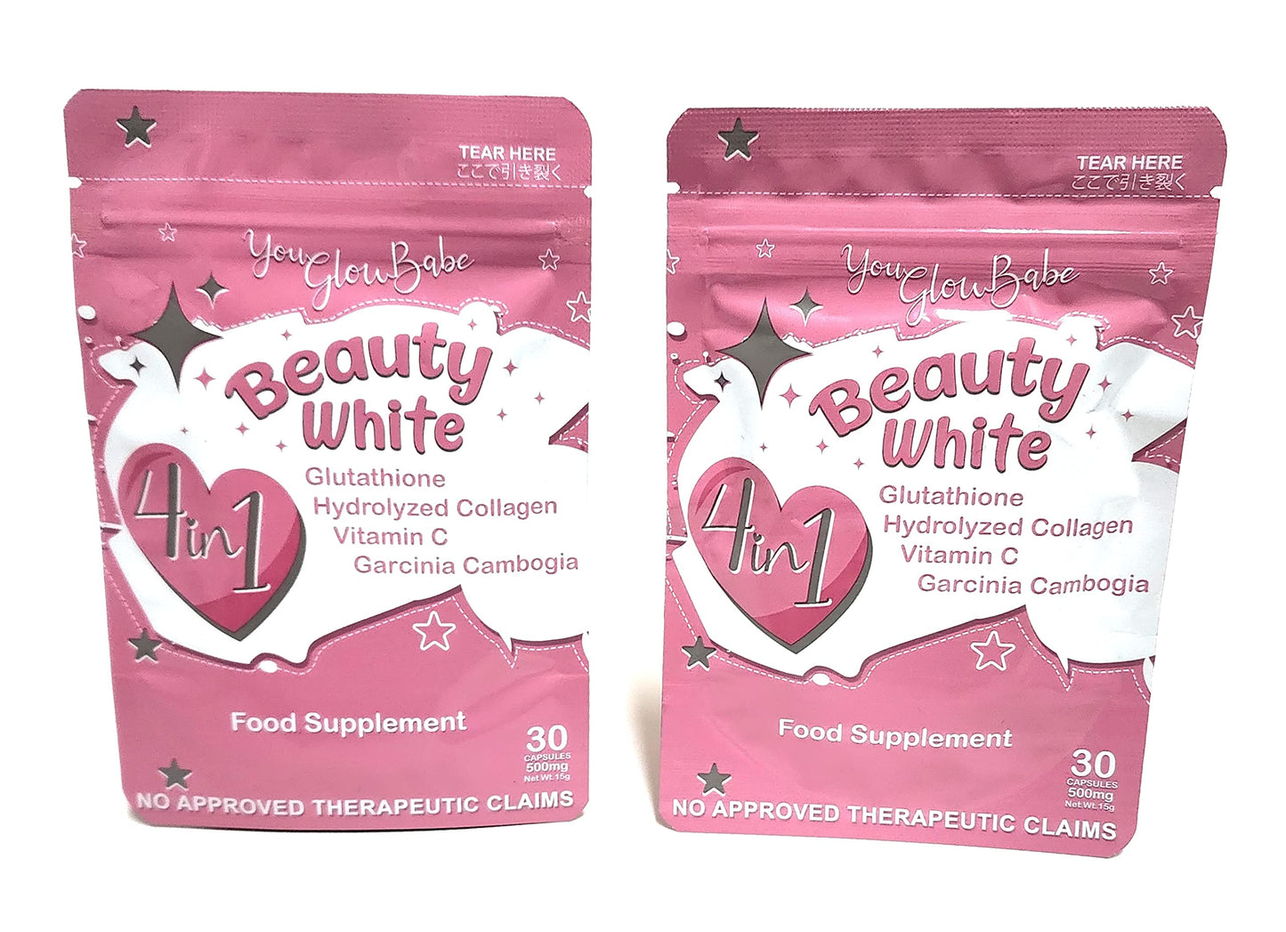 You Glow Babe Beauty White 4 in 1 Glutathione Food Supplement Capsules, 60 Count