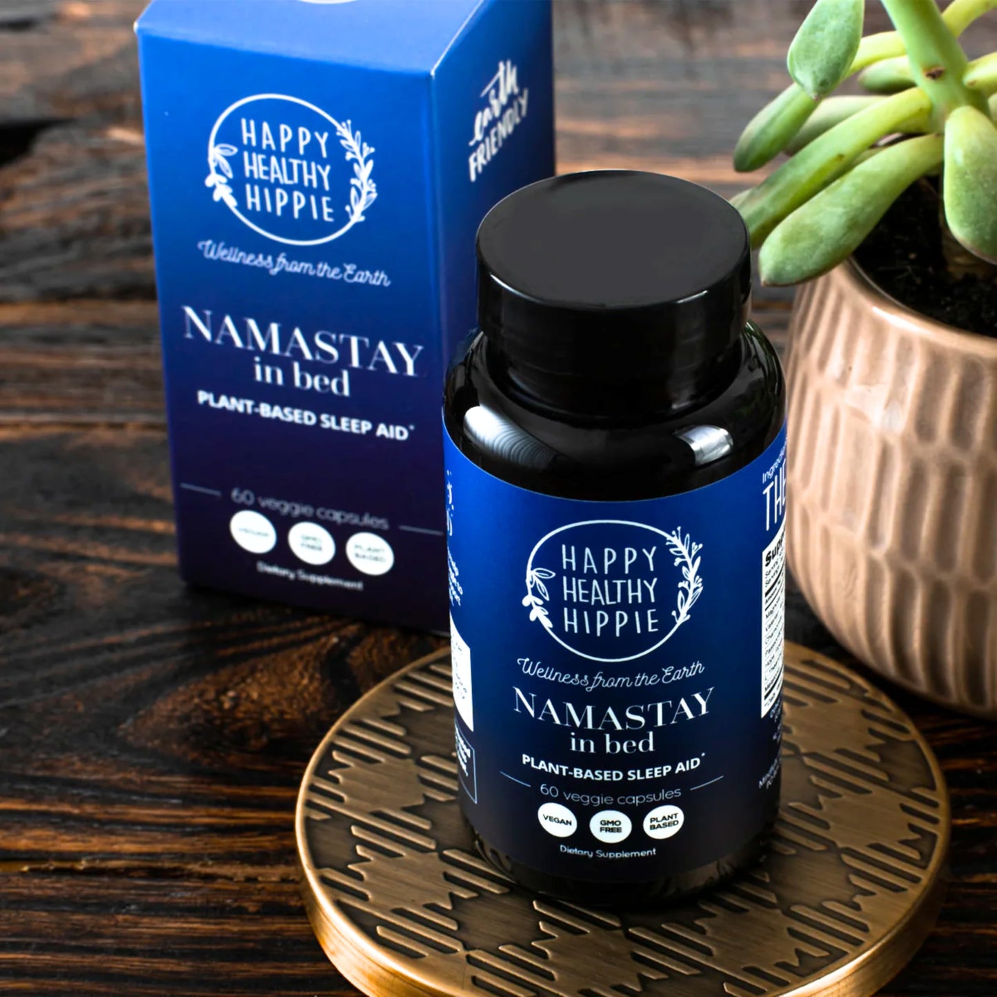 Happy Healthy Hippie Namastay in Bed Natural Sleep Aid, Low Dose Melatonin 0.5 mg Capsule, 60 Count