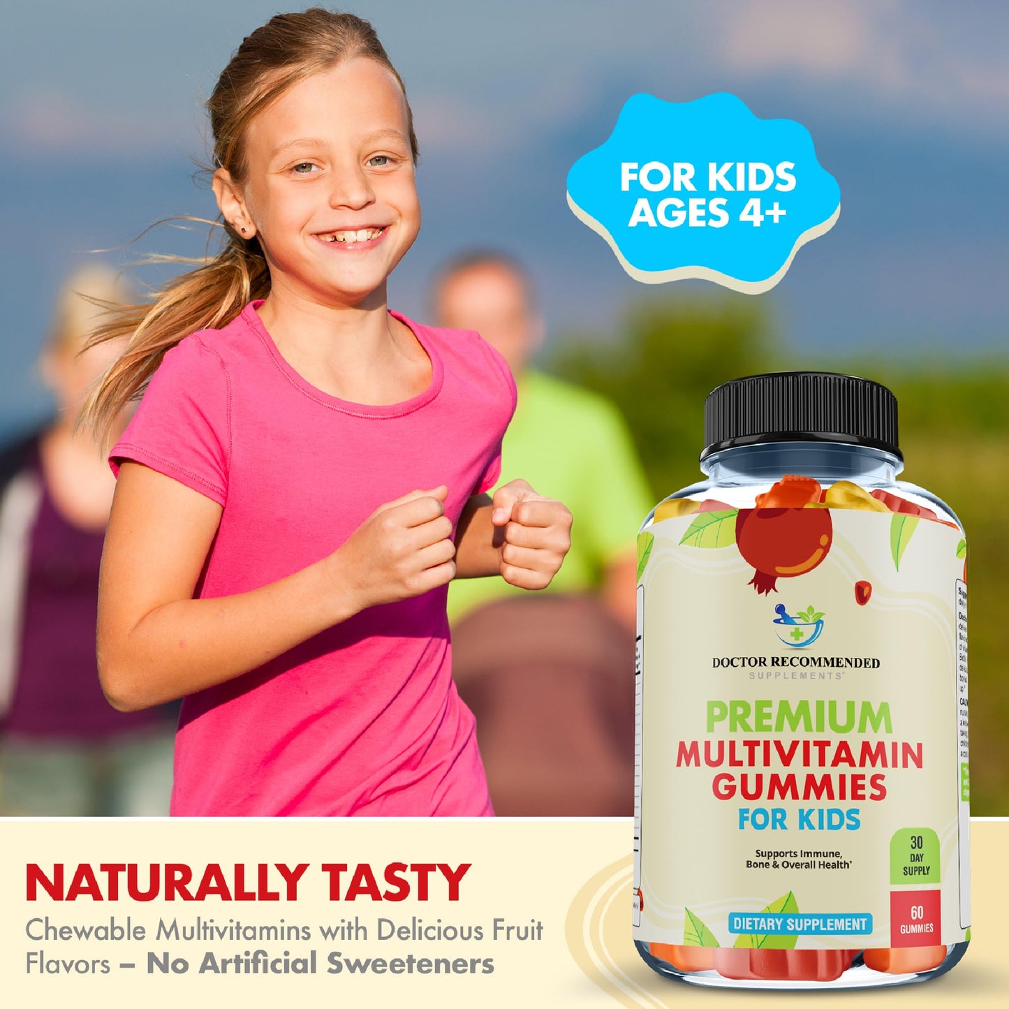 DOCTOR RECOMMENDED SUPPLEMENTS Premium Multivitamin Gummies for Toddlers & Kids - Essential Daily Vitamins A, C, D3, E, B6, B12, Biotin, 60 Gummies