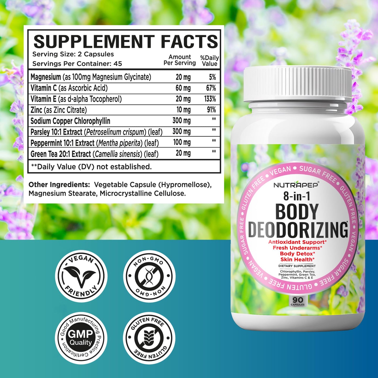NutraPep Body Deodorizing Supplement Capsule 180 Count