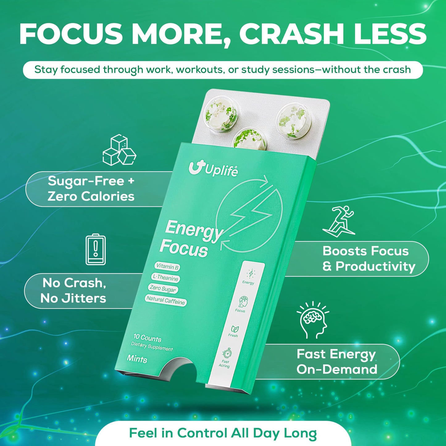 UPLIFE Focus & Energy Mints Chewable 30 Count