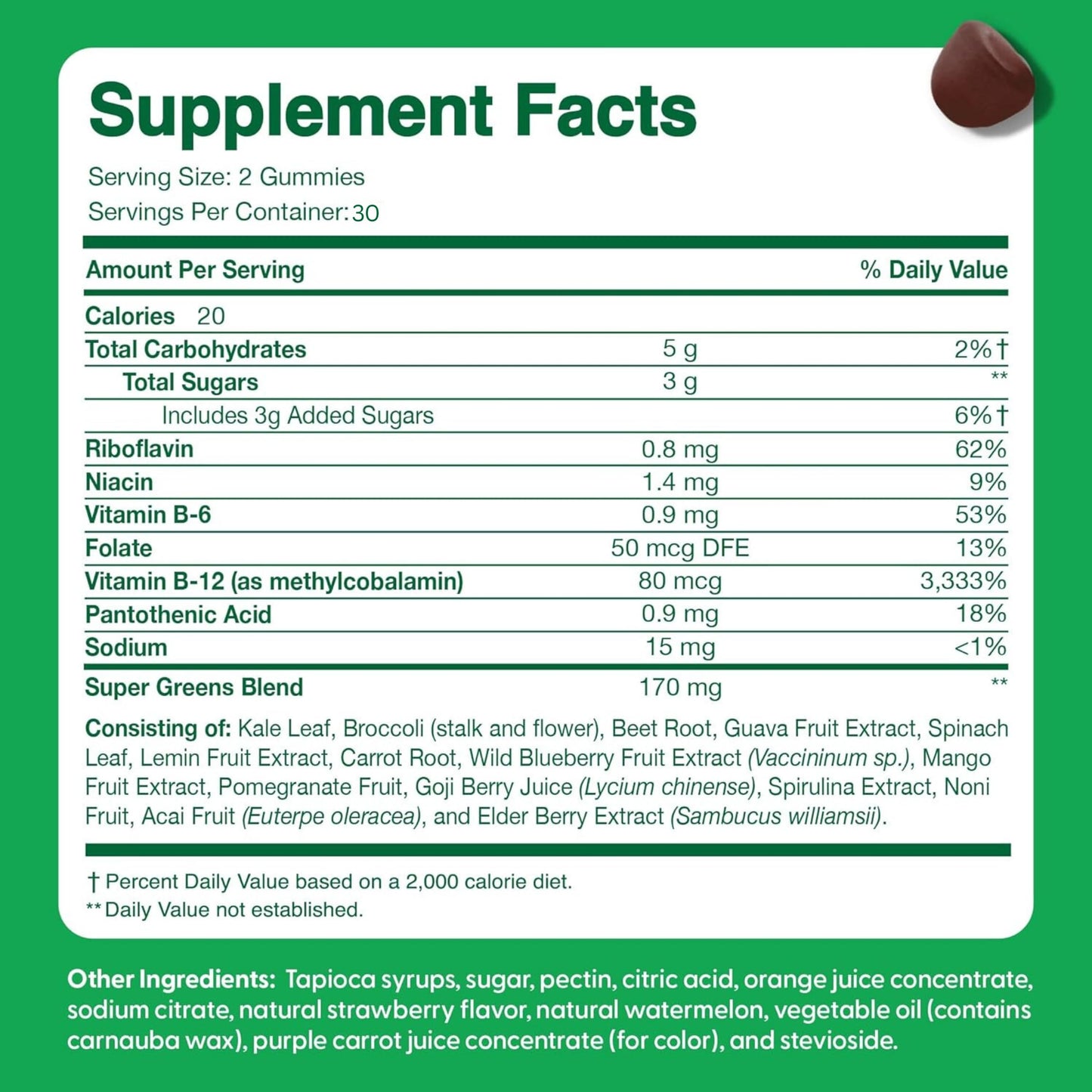 The Feel Great Vitamin Company Super Greens Gummies Watermelon Flavor, 60 Gummies