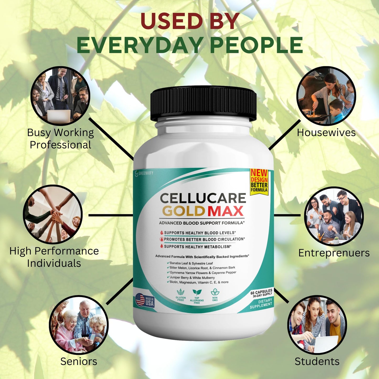 Cellucare Gold Max Pills Advanced Blood Support Formula Capsules, 300 Count