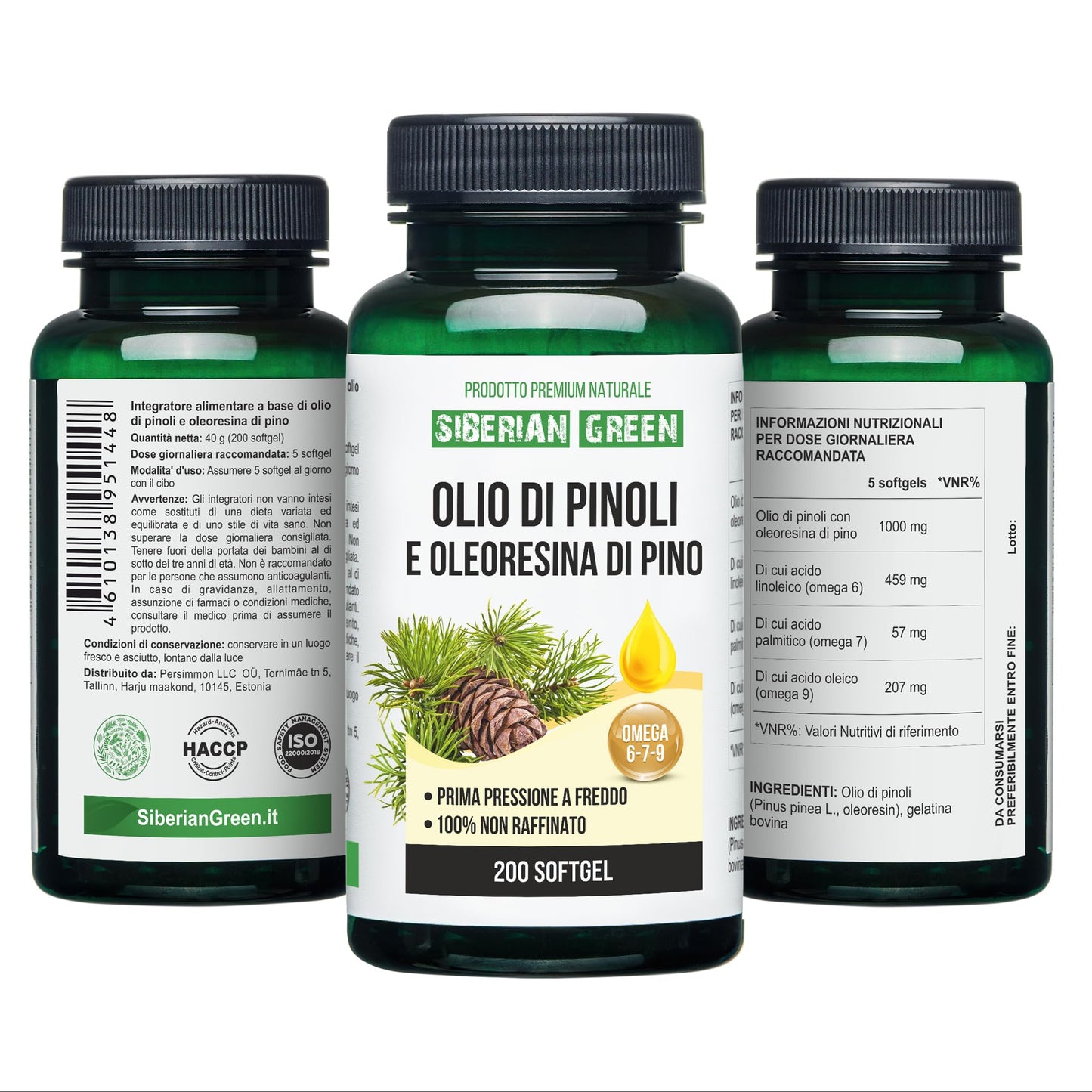 Siberian Green Pine Nut Oil with Pine Resin Softgels, 200 Softgels