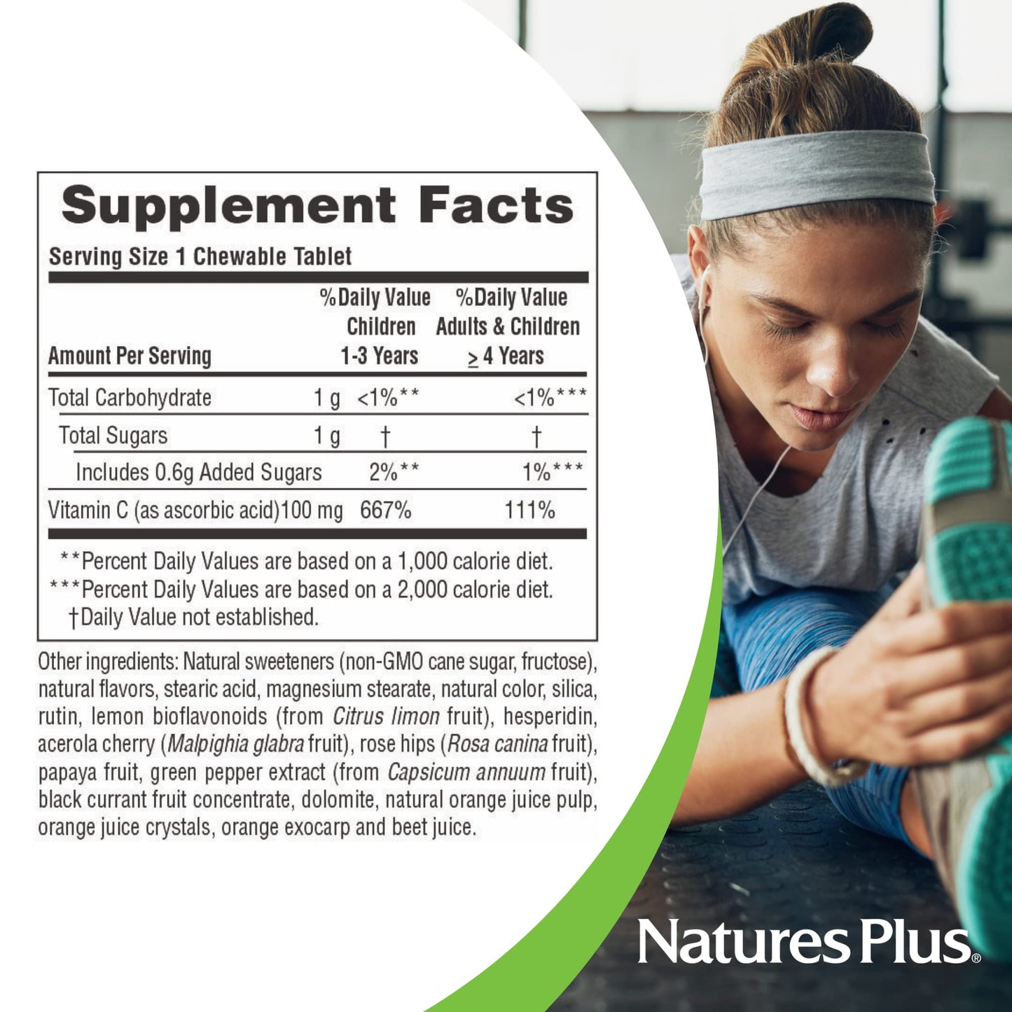 NaturesPlus Orange Juice Jr. Vitamin C Tablets, 100 mg, 180-Count