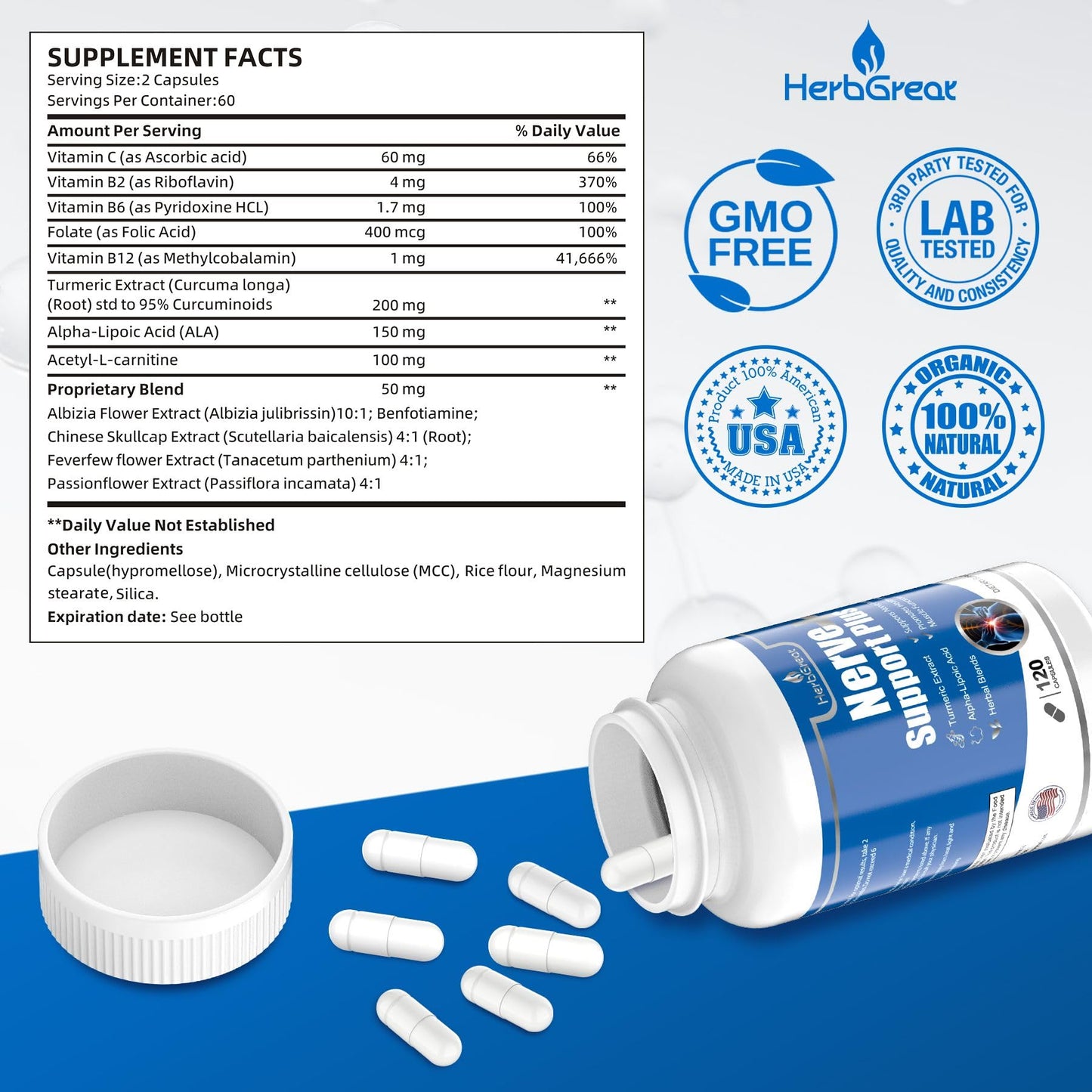 HerbGreat Nerve Support Plus Capsule, 120 Capsules
