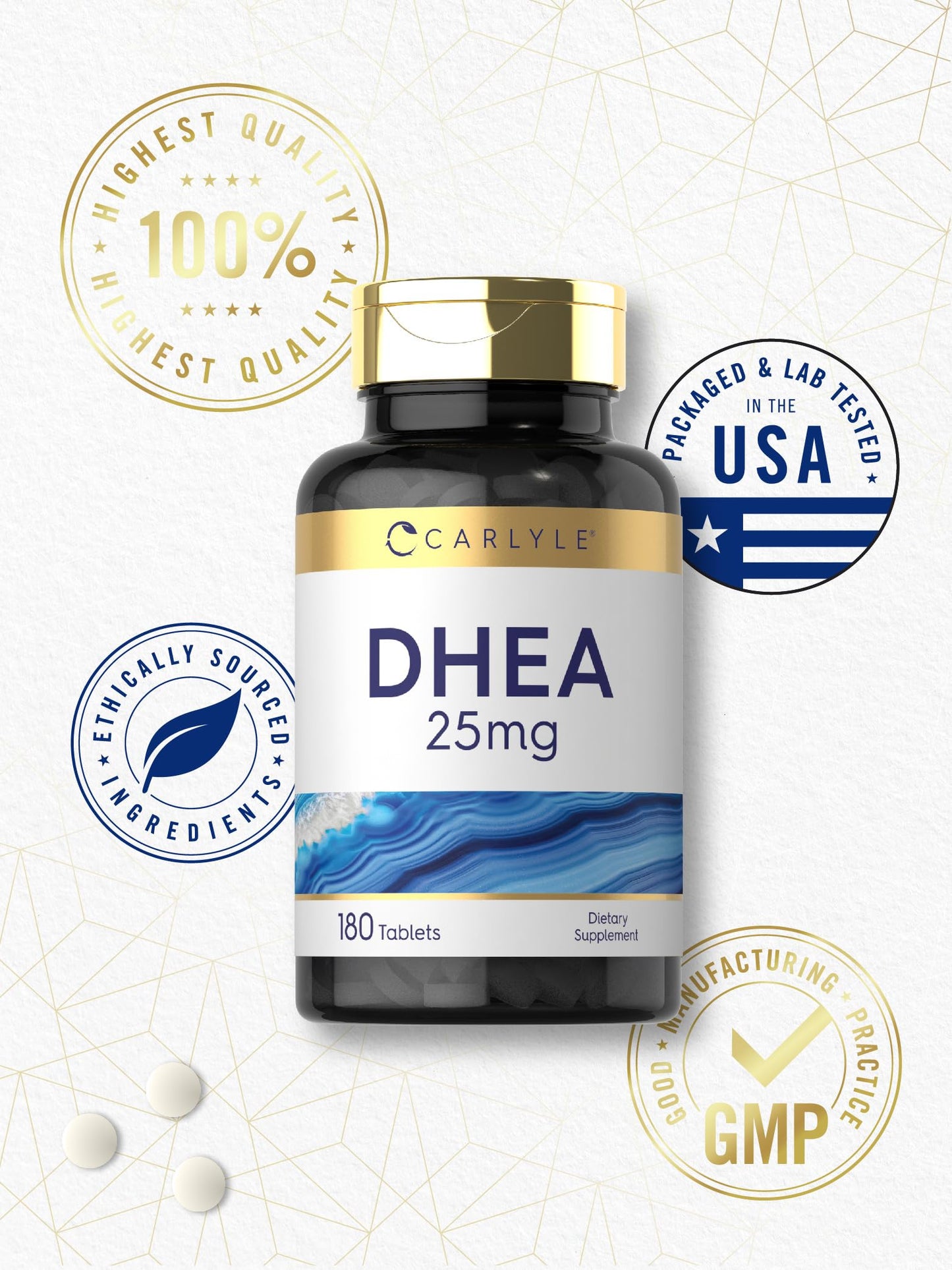 Carlyle DHEA Supplement for Women and Men 25mg Tablet, 180 Tablets