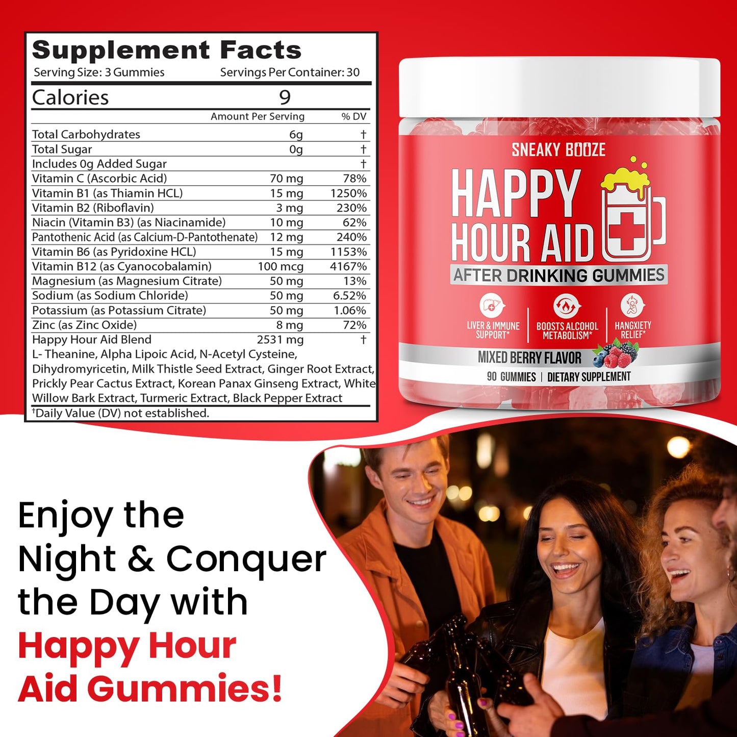 Sneaky Booze Happy Hour Aid Gummies 90 Count