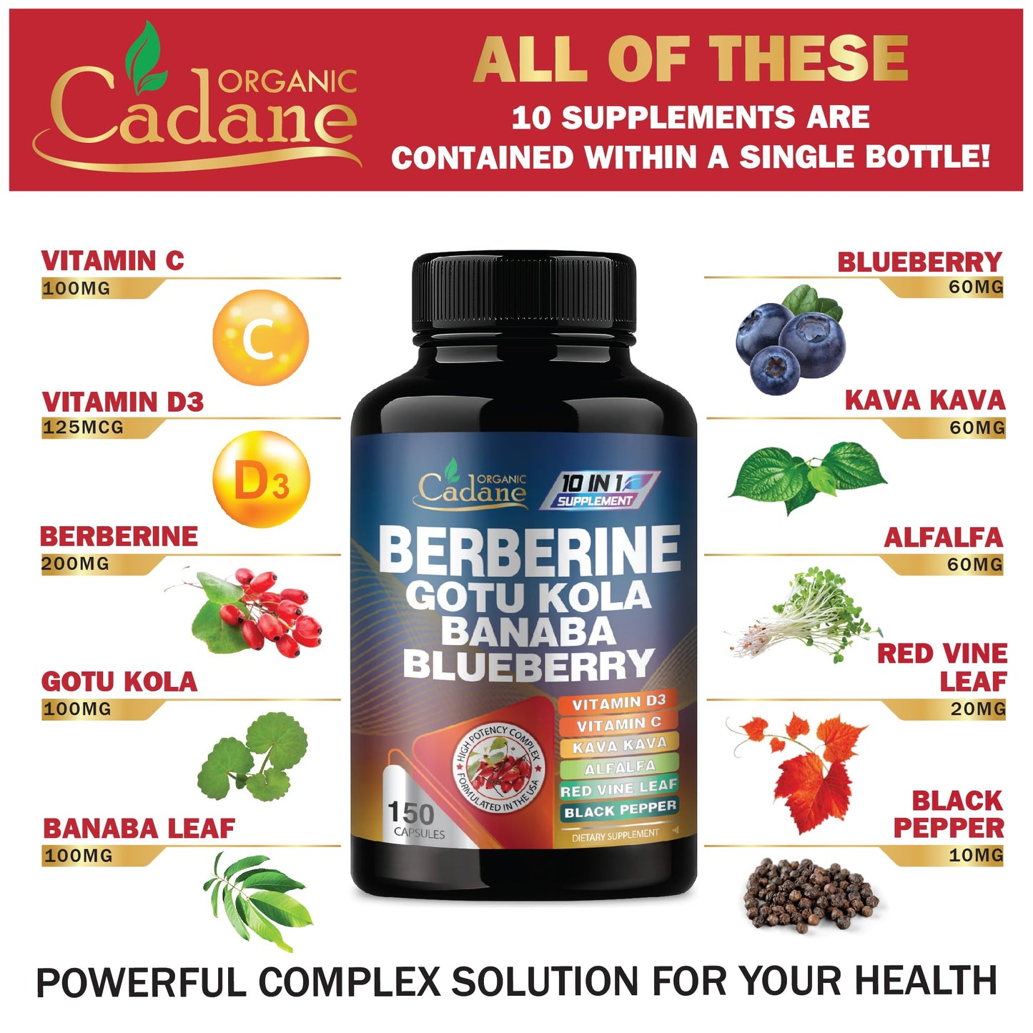 Organic Cadane Berberine Extract Capsules, 150 Count