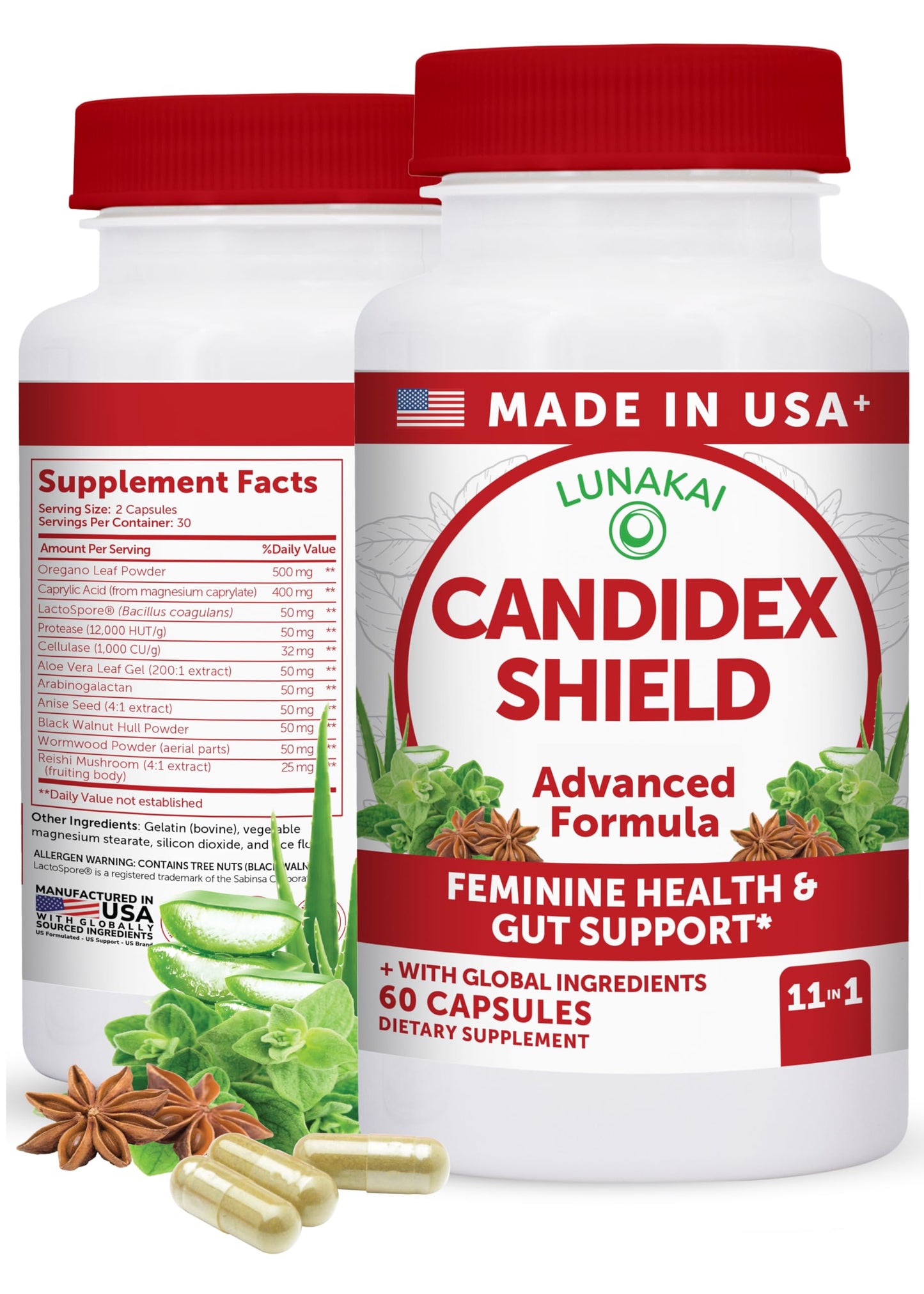 Lunakai Candida Cleanse Supplement Capsule, 60 Count