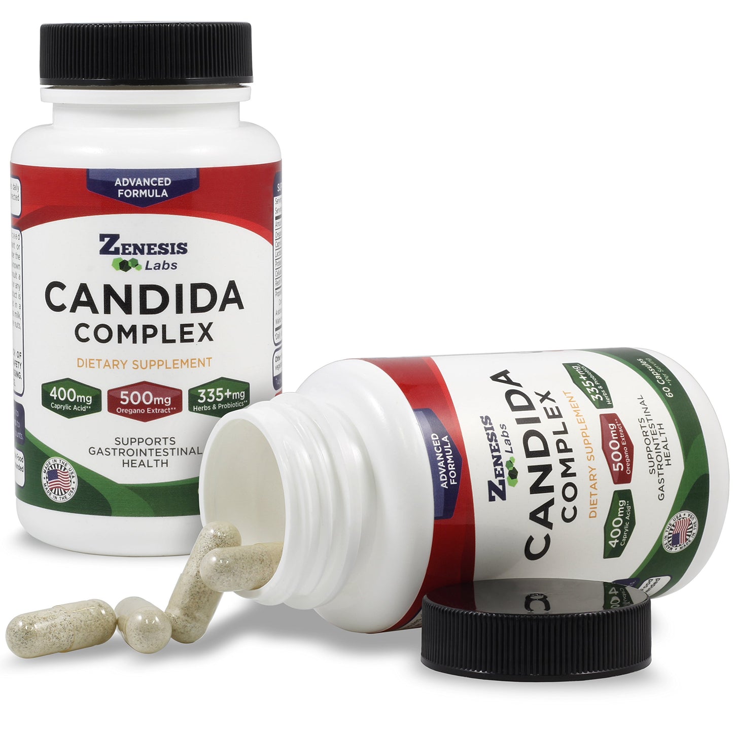 Zenesis Labs Candida Complex Cleanse Detox Caprylic Acid Supplement with Oregano Extract, Probiotics, Enzymes, 60 Capsules