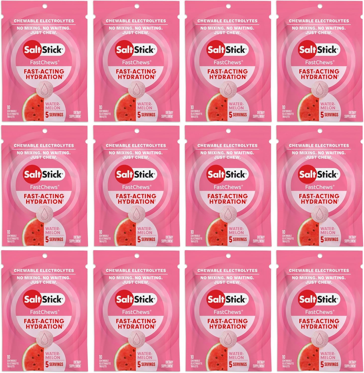 SaltStick Electrolyte FastChews Chewable Electrolyte Tablets Watermelon, 120 Tablets
