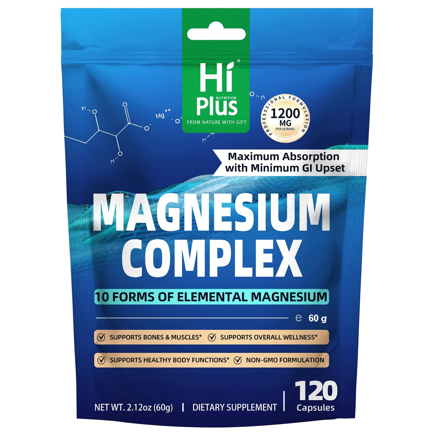 HiPlus Magnesium Complex Supplement Capsules, 1 Count