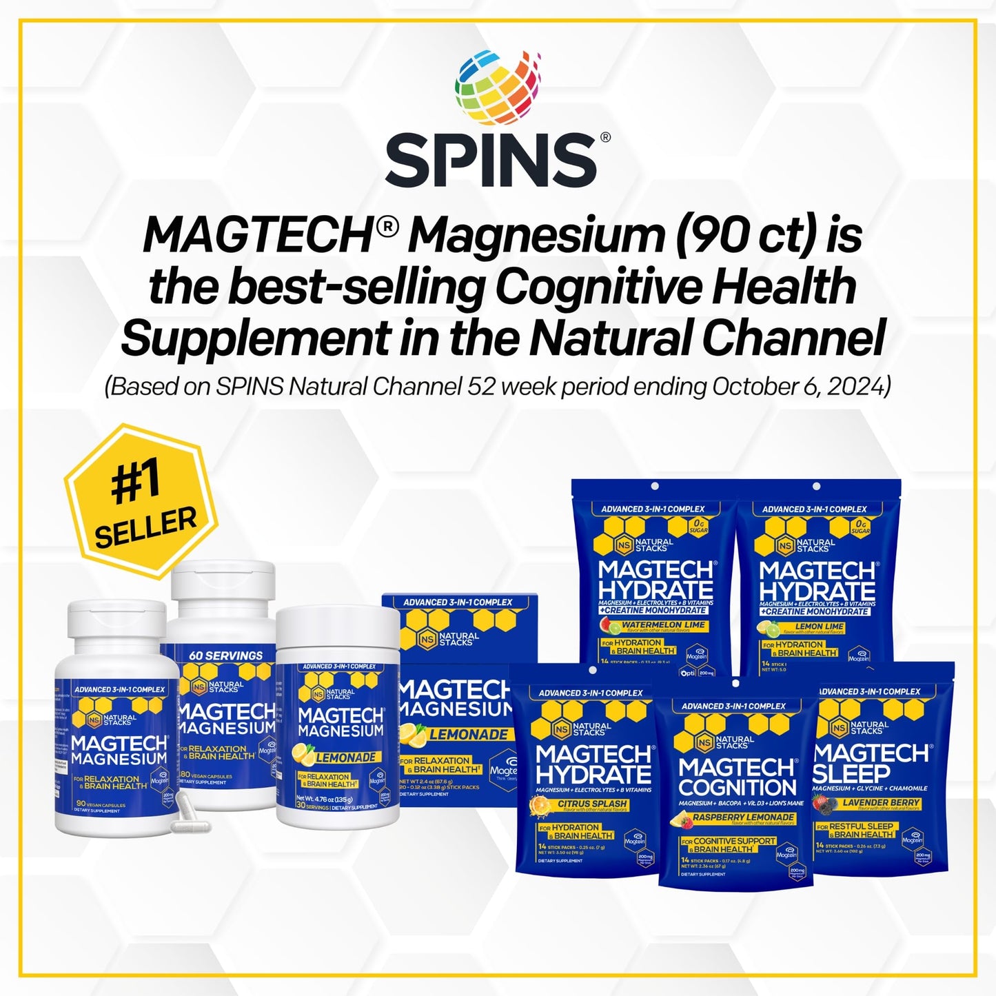 NATURAL STACKS MagTech Magnesium Cognition Powder with Lions Mane Mushroom, 2.61 Ounce