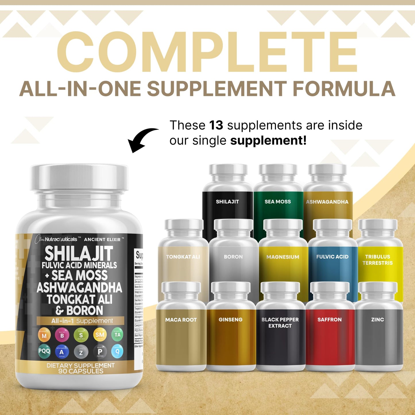 Clean Nutraceuticals Shilajit Supplement with Sea Moss, Ashwagandha, Tongkat Ali, Boron, Magnesium - Fulvic Acid Capsules, 90 Count