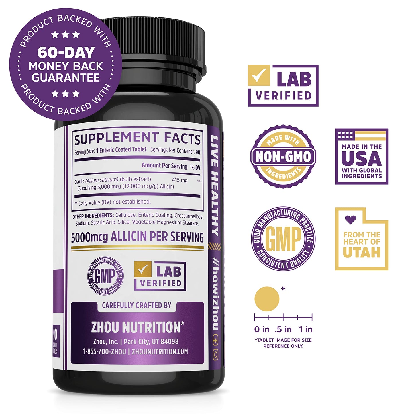 ZHOU Garlic Tablets 400mg, 90 Count