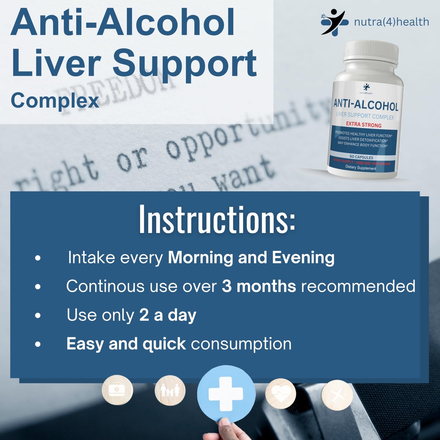 nutra4health Anti Alcohol Craving Supplement Capsules, 60 Count