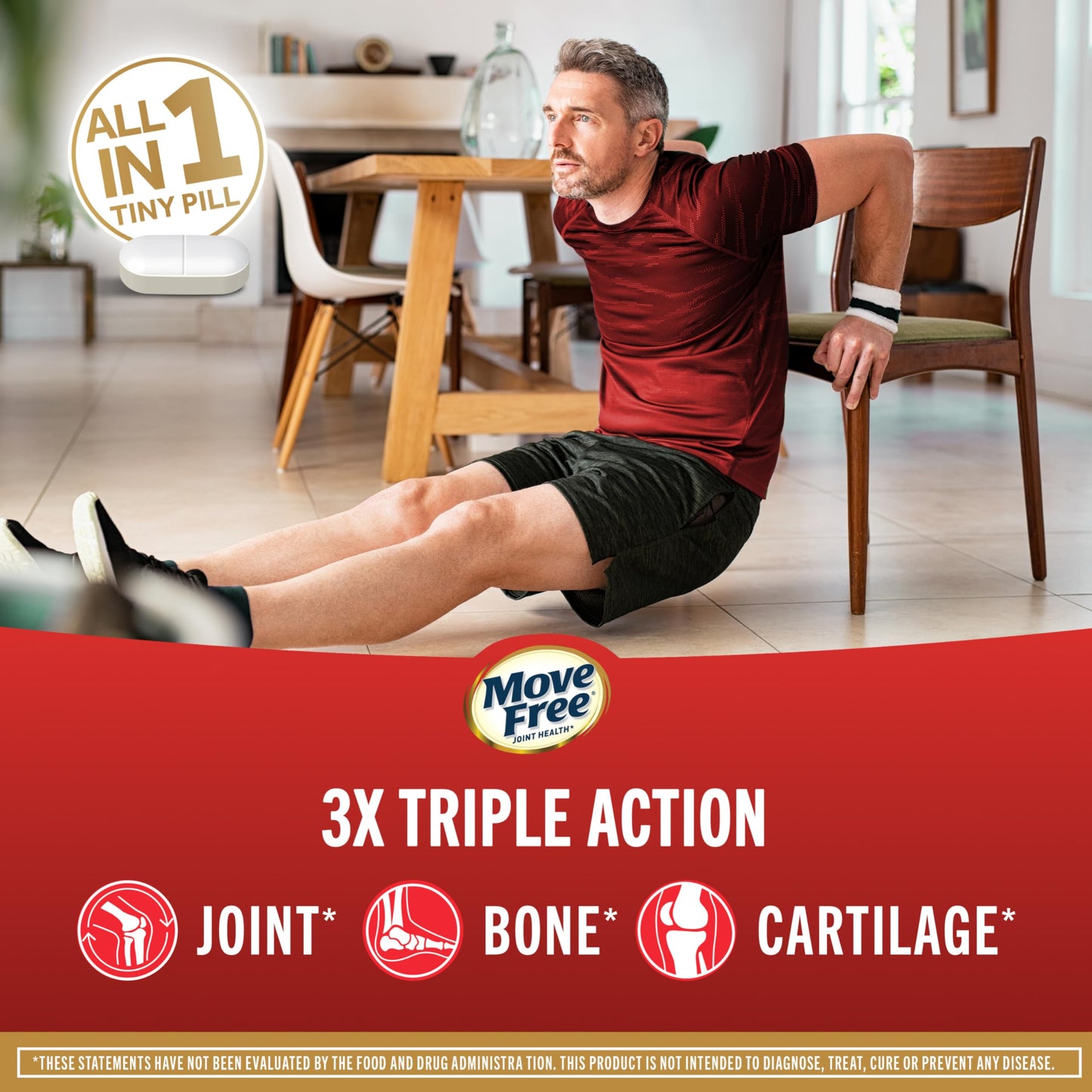 Move Free Ultra Triple Action Joint Support Supplement - Type II Collagen Boron & Hyaluronic Acid, Tablet, 64 Tablets