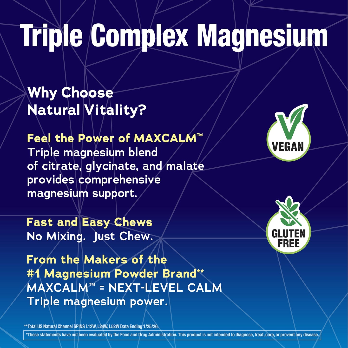 Natural Vitality MaxCalm Triple Complex Magnesium Chews Gummy 50 Count
