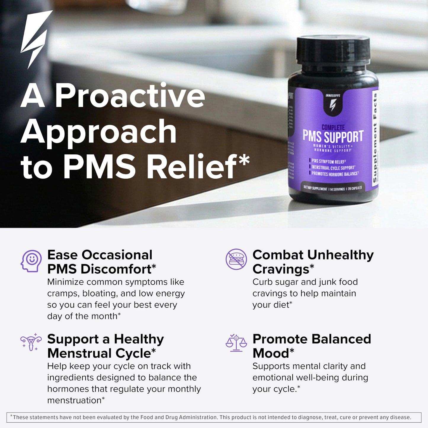InnoSupps Inno Complete PMS Support - PMS Support Supplement for Women with Chasteberry, Vitamin B6, & Calcium for Women for Period Relief, Cramp Relief, Mood and Cycle Balance, 28 Capsules