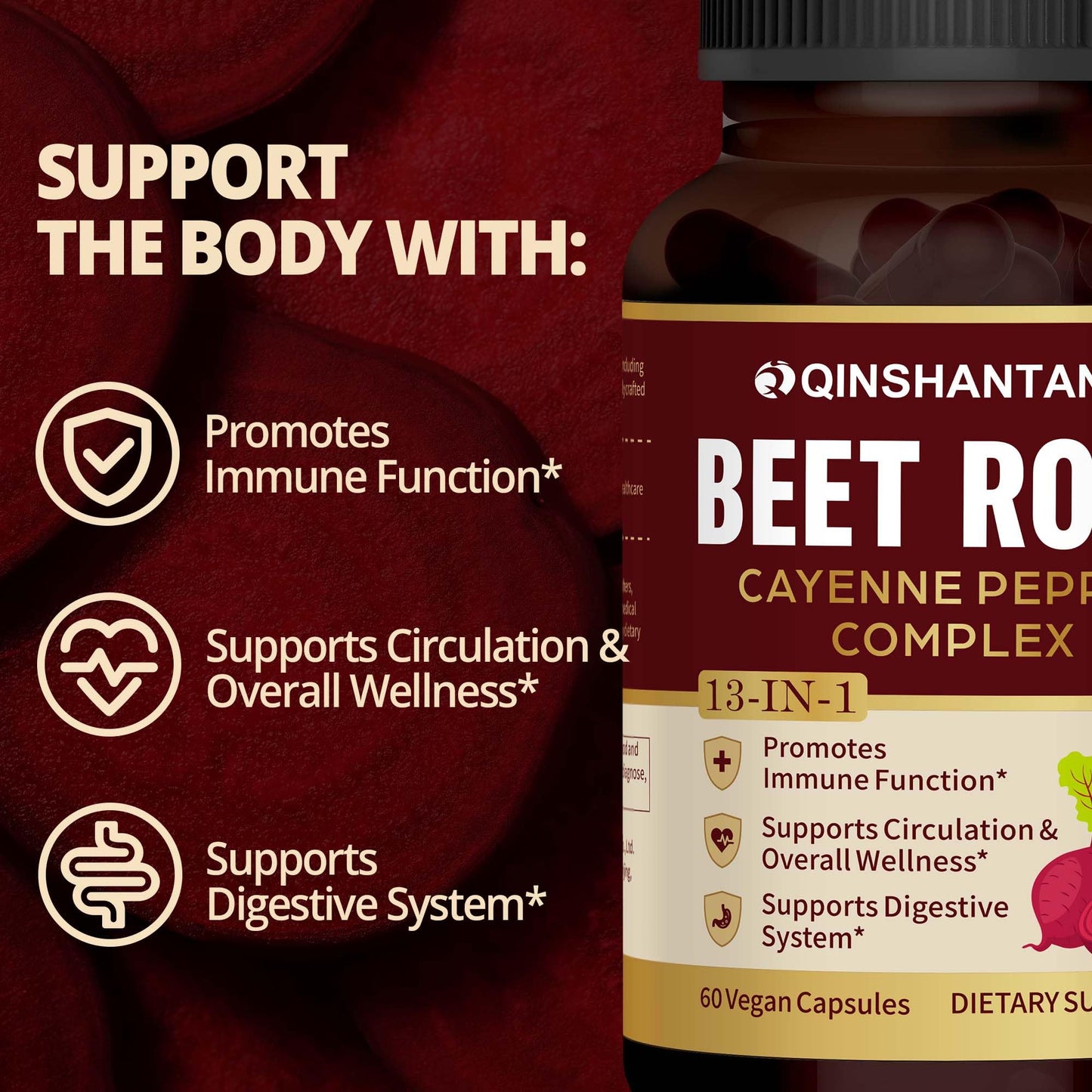 QIN SHAN TANG Beet Root Capsules, 60 Count