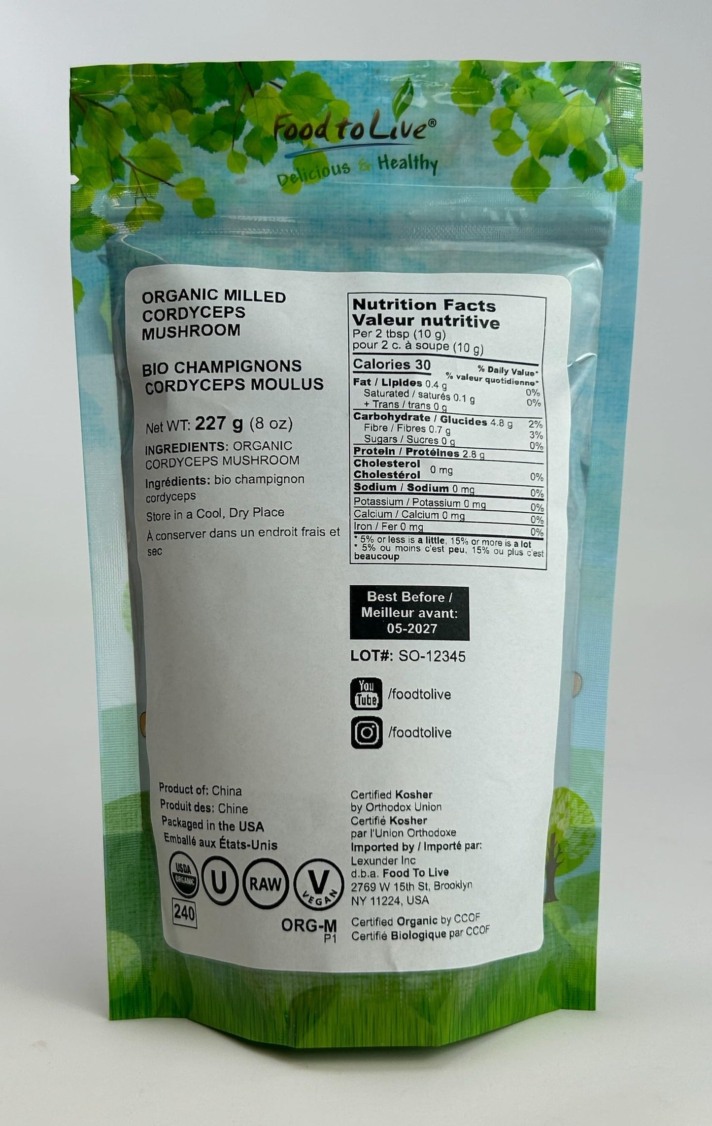 Food to Live Cordyceps Mushroom Powder 8 Ounces