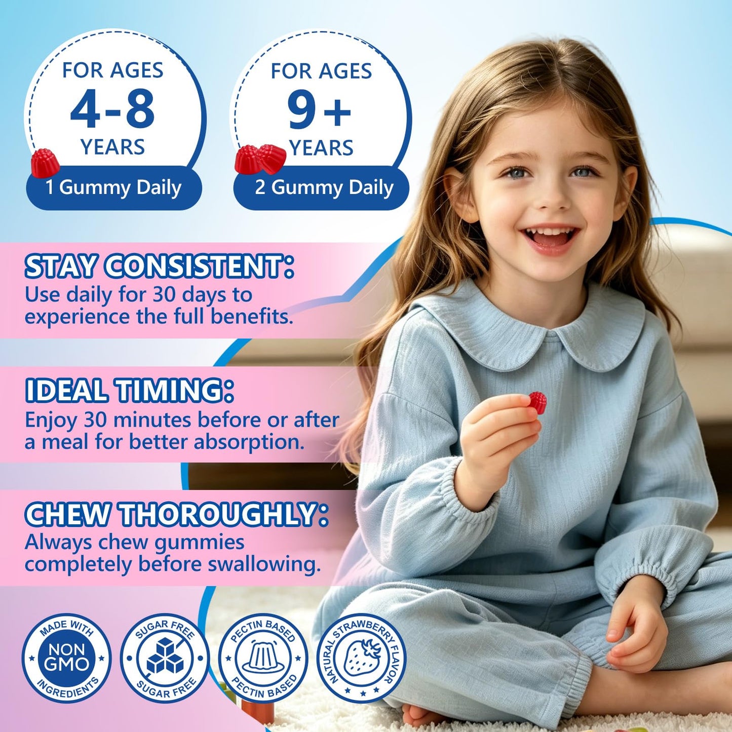 SEPT YAN Saffron Gummies for Kids with Magnesium L-Theanine, Vitamin D3, B6 & B12, Saffron – Focus & Mood Support, 60 Count