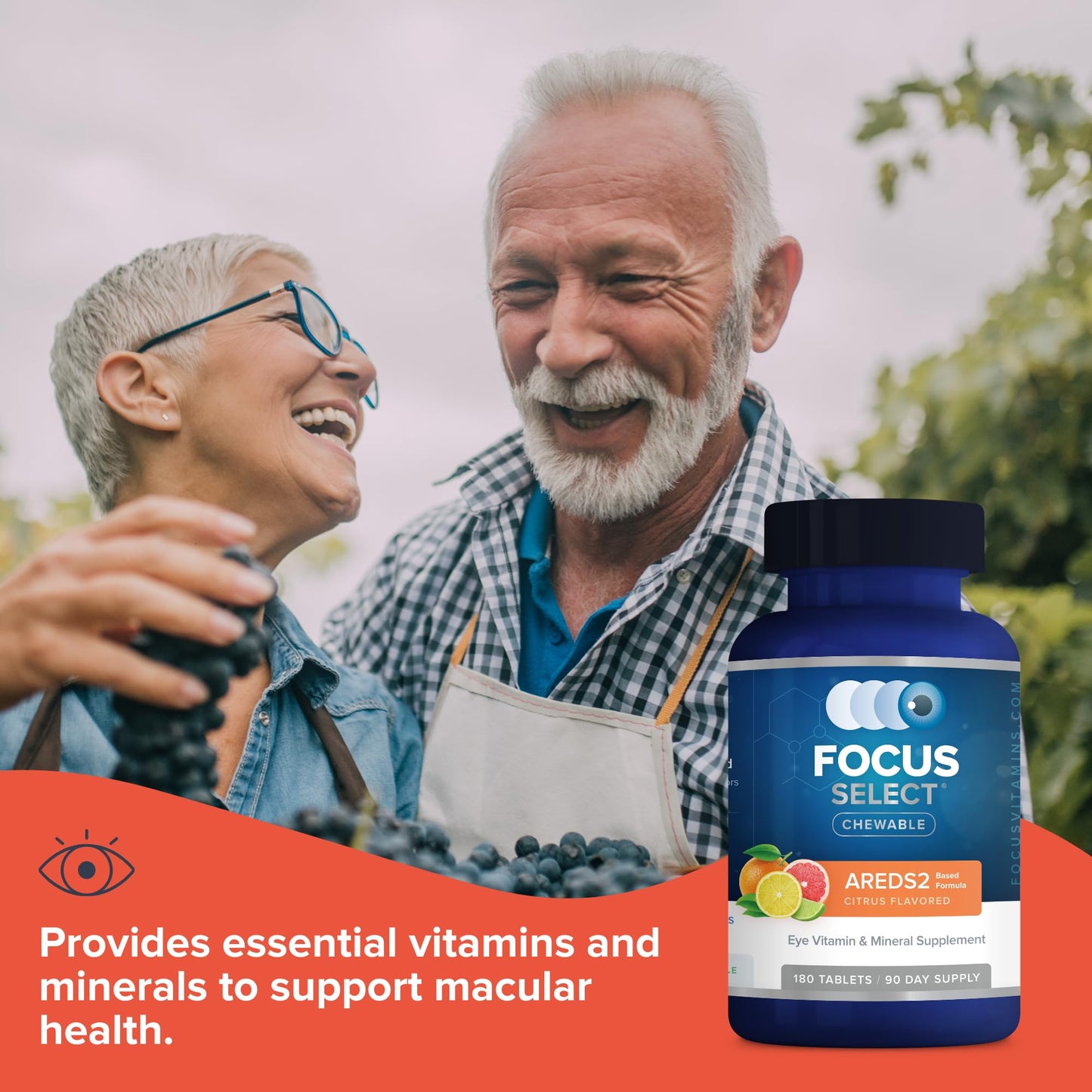 Focus Vision Supplements Focus Select AREDS2-Based Citrus Flavored Eye Vitamins Chewable, 180 Count