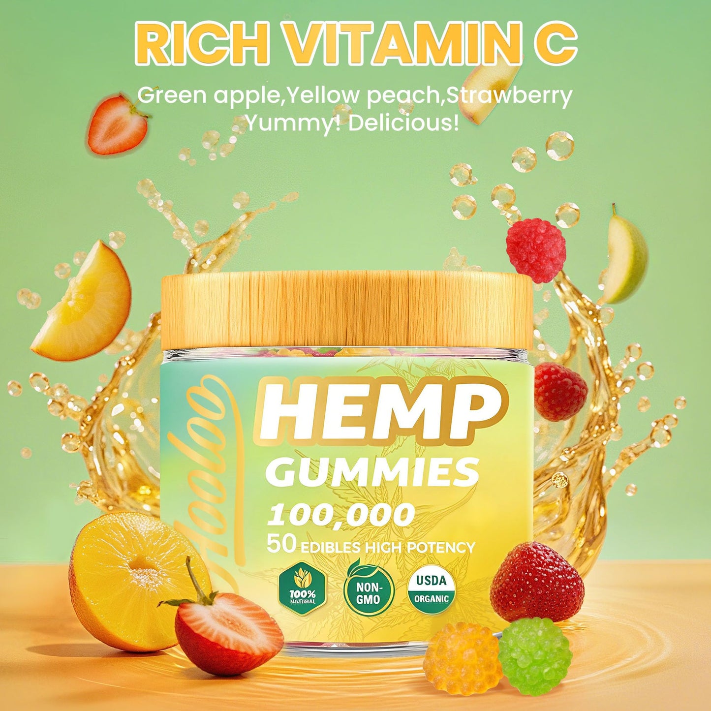 HOOLOO Hemp Gummies 100,000 for Deep Sound Bedtime Support and Discomfort Relief, Fruity Gummy Infused Omega 3 Vitamins, Made in USA, Gummy 100