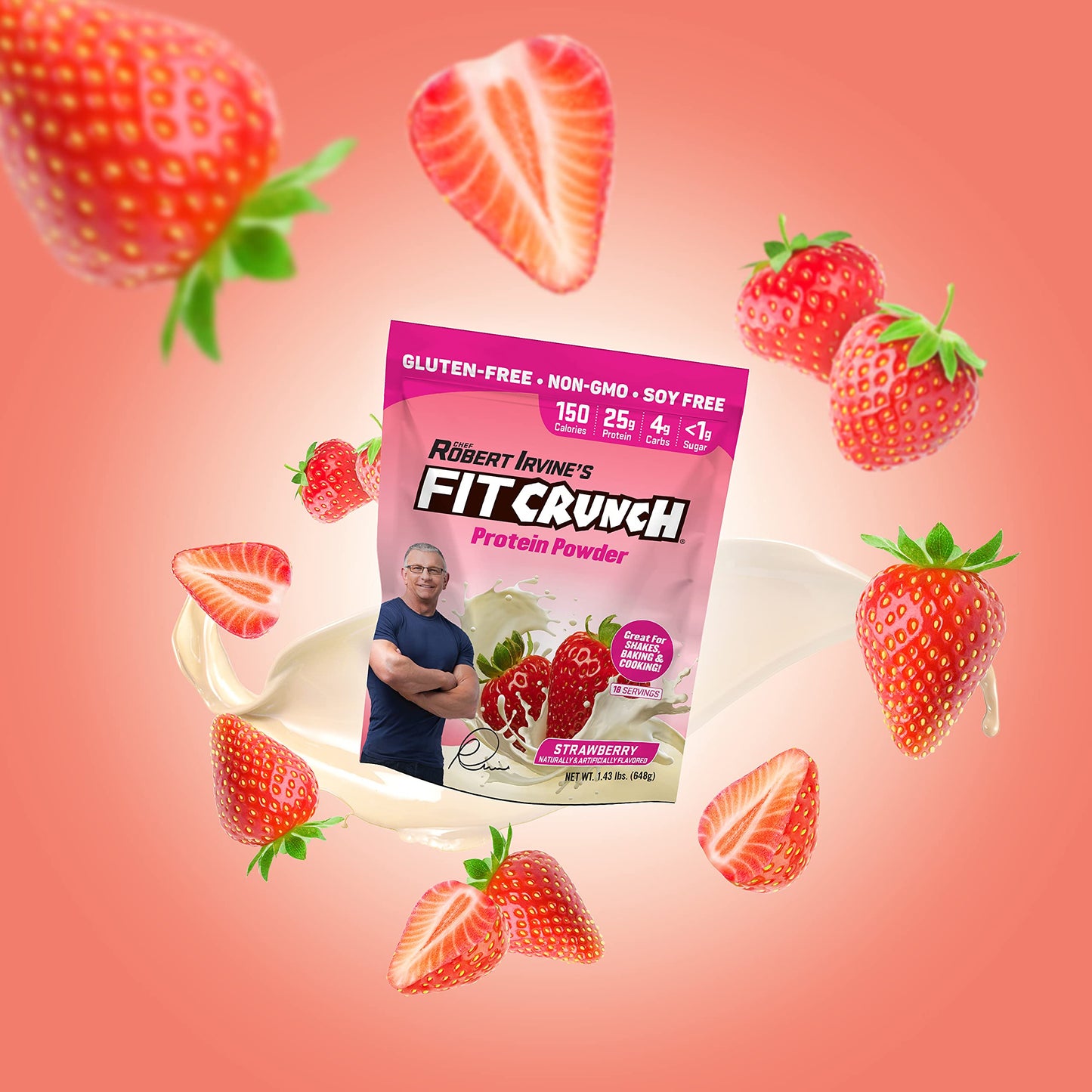 Fit Crunch Tri-Blend Whey Protein Powder 27.2 oz Strawberry
