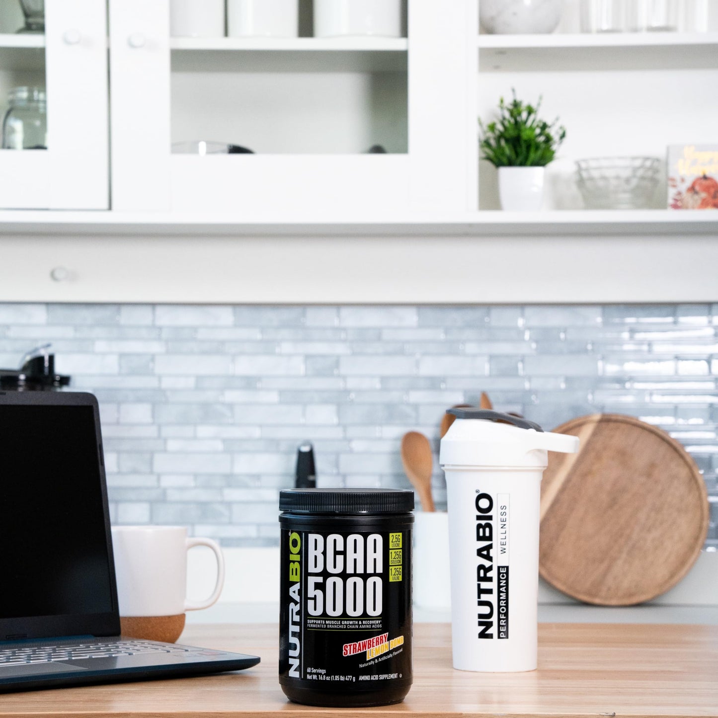 NutraBio BCAA 5000 Powder - Vegan Fermented BCAAs - 60 Servings - Strawberry Lemon Bomb