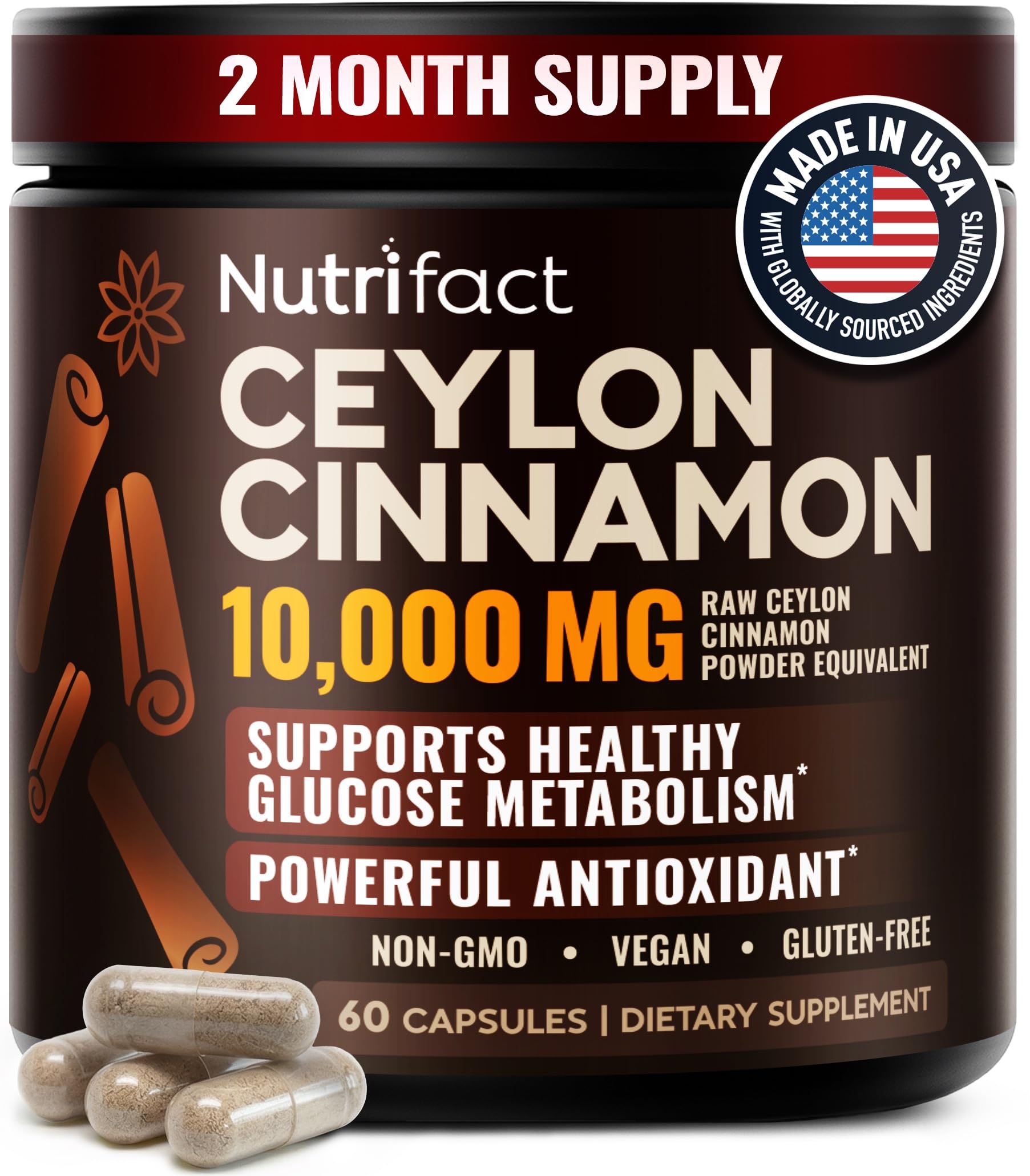 NutriFact Ceylon Cinnamon 500mg Capsules 60 Count