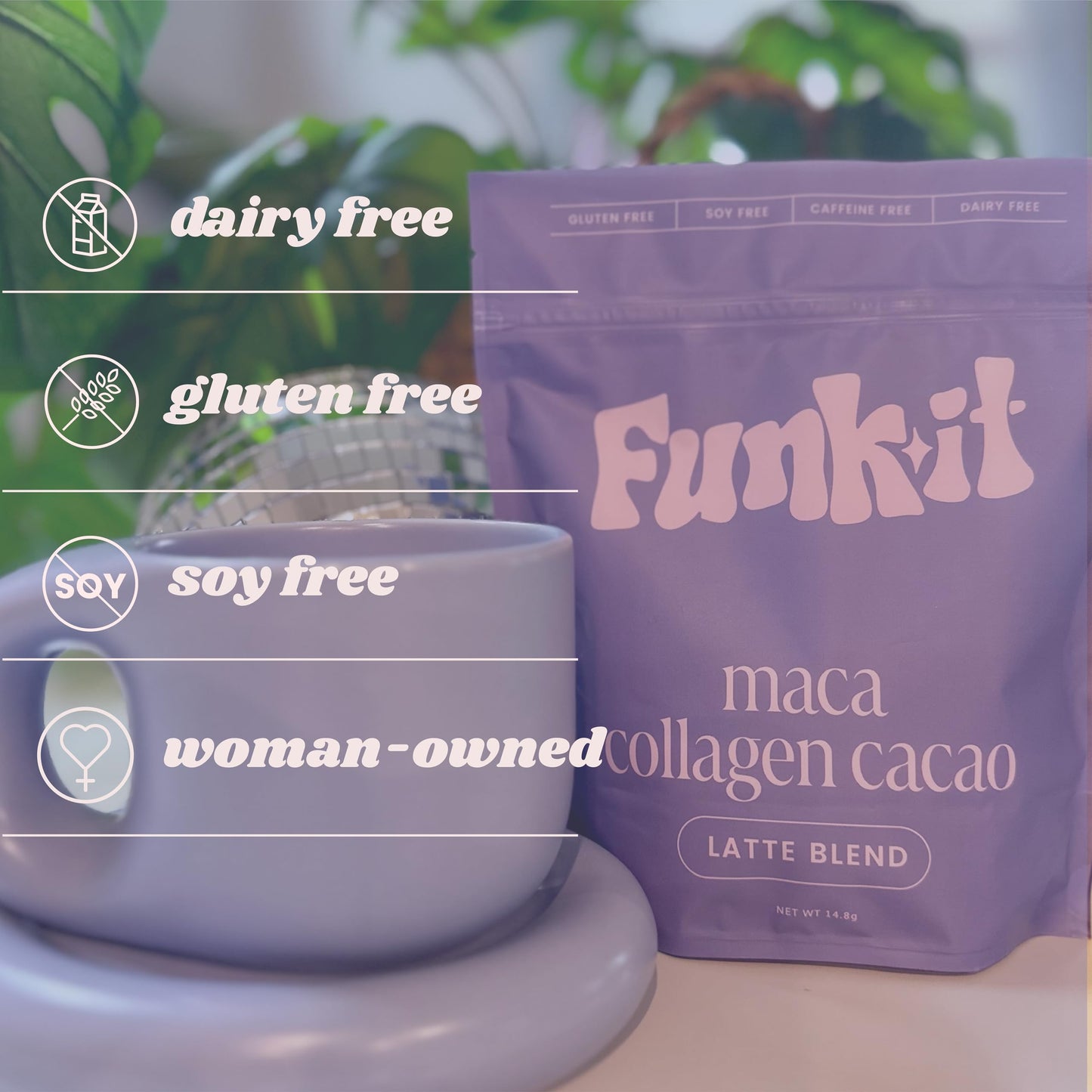 Funk It Wellness Superfood Latte with Maca Powder, Cacao & Collagen for Women Powder 14.5 Ounce