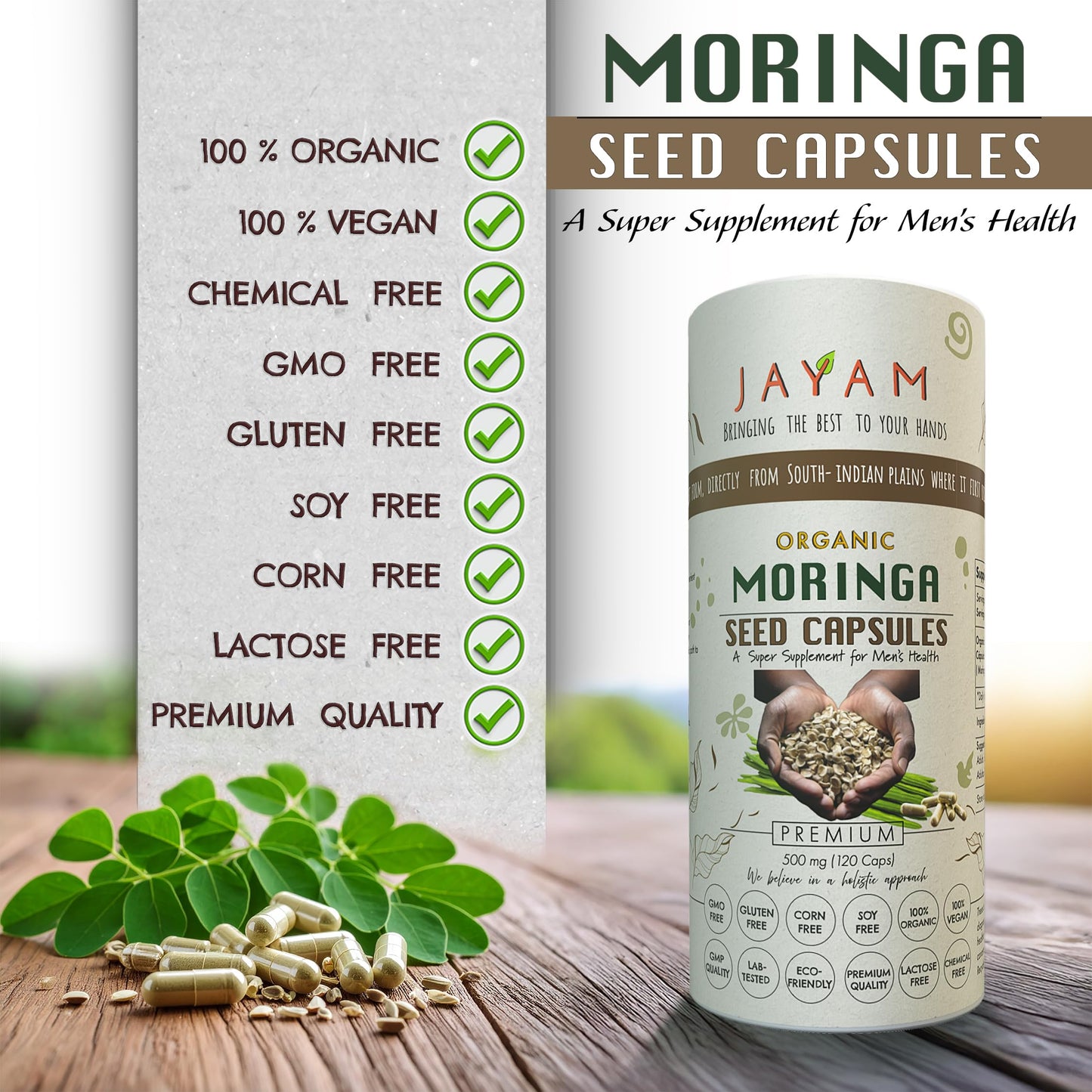 JAYAM Organic Moringa Seed Capsules, 120 Capsules