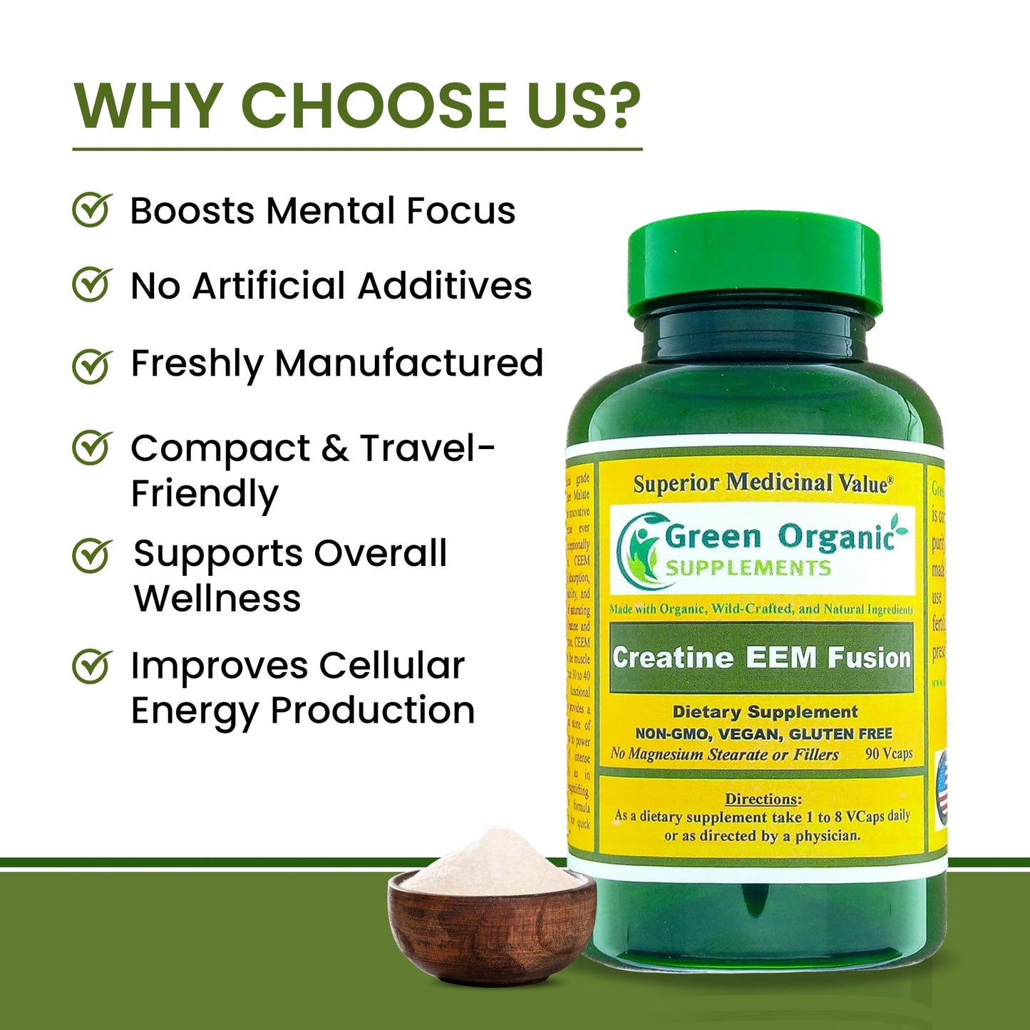 Green Organic Supplements Creatine EEM Fusion 90 Capsules