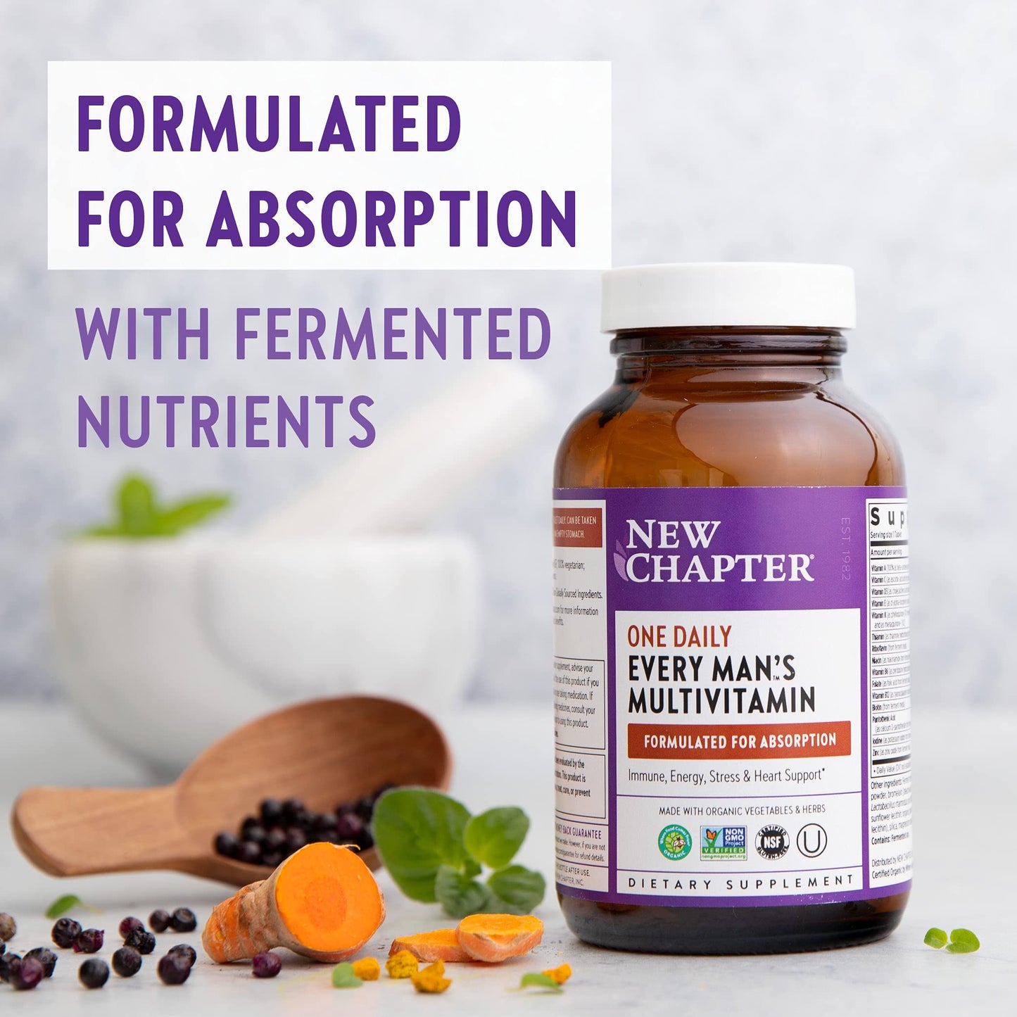New Chapter Men’s Multivitamin + Immune, Energy & Stress Support – Every Man’s One Daily with Fermented Probiotics & Whole Foods + Vitamin D3 + Vitamin B6 & B12 + Organic Non-GMO Ingredients, Gummy 24 Count