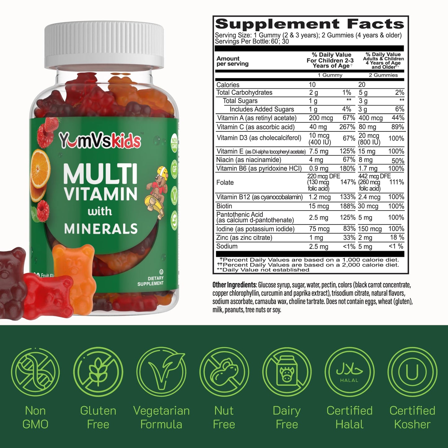 YUM-V'S Kids Multivitamin Gummies 60 Count