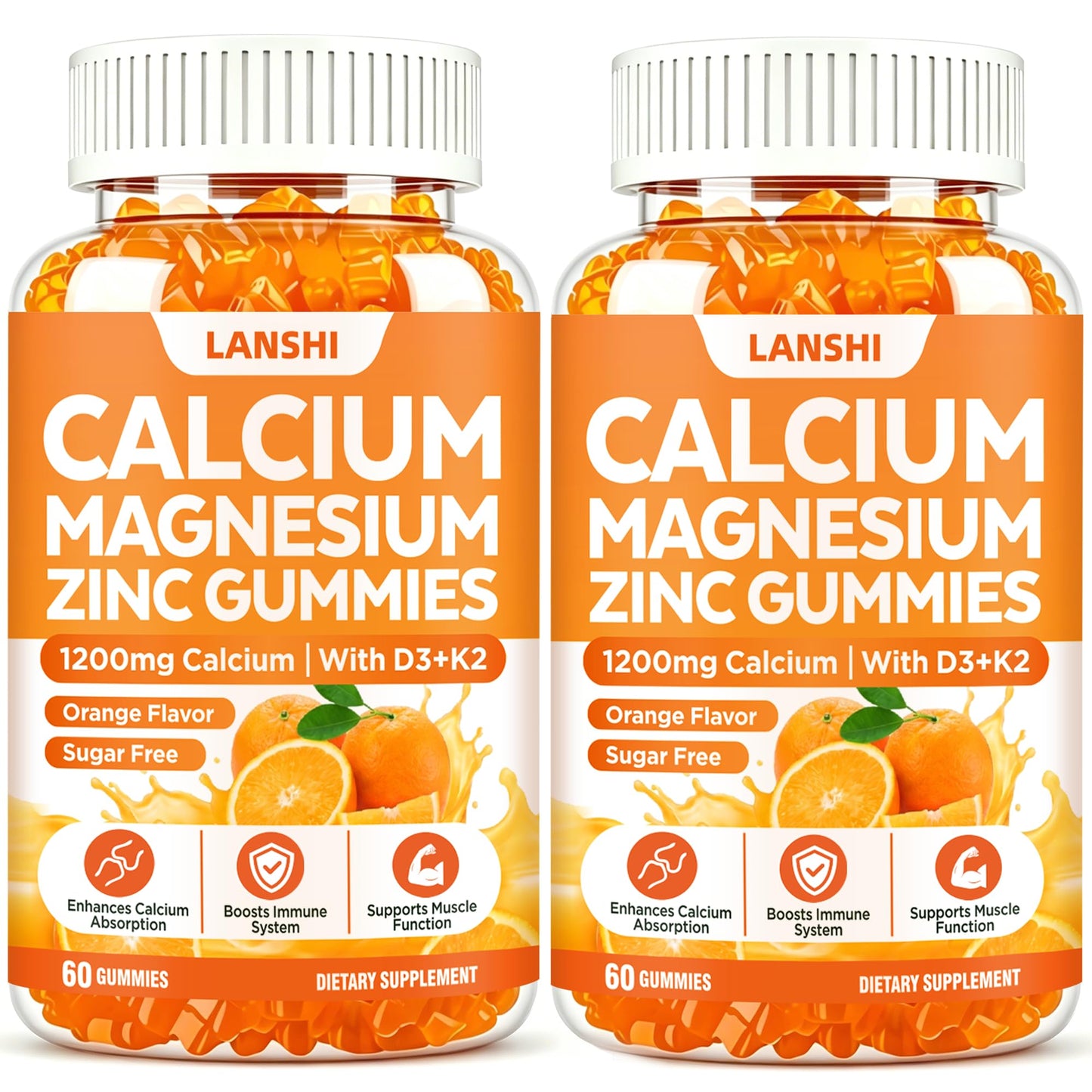 LANSHI Calcium Gummies 1200 mg with Vitamin D3, K2, B12, Magnesium & Zinc, 120 Gummies