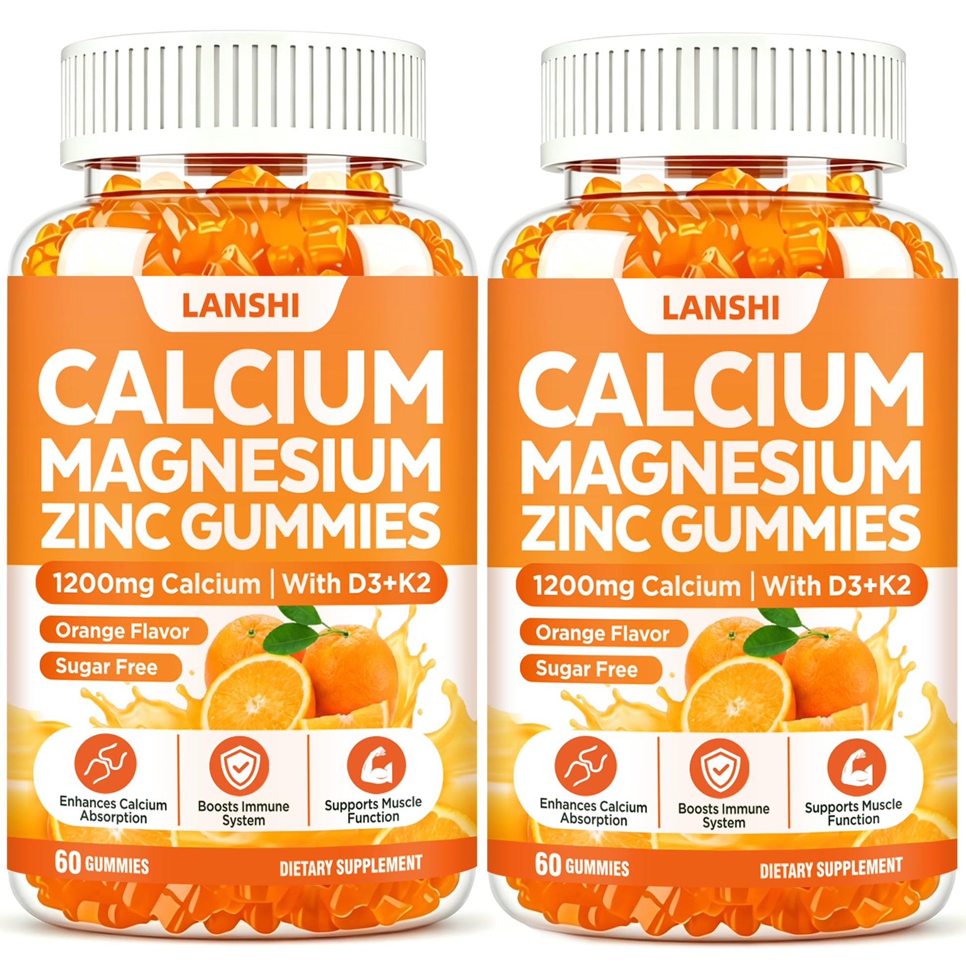 LANSHI Calcium Gummies 1200 mg with Vitamin D3, K2, B12, Magnesium & Zinc, 120 Gummies