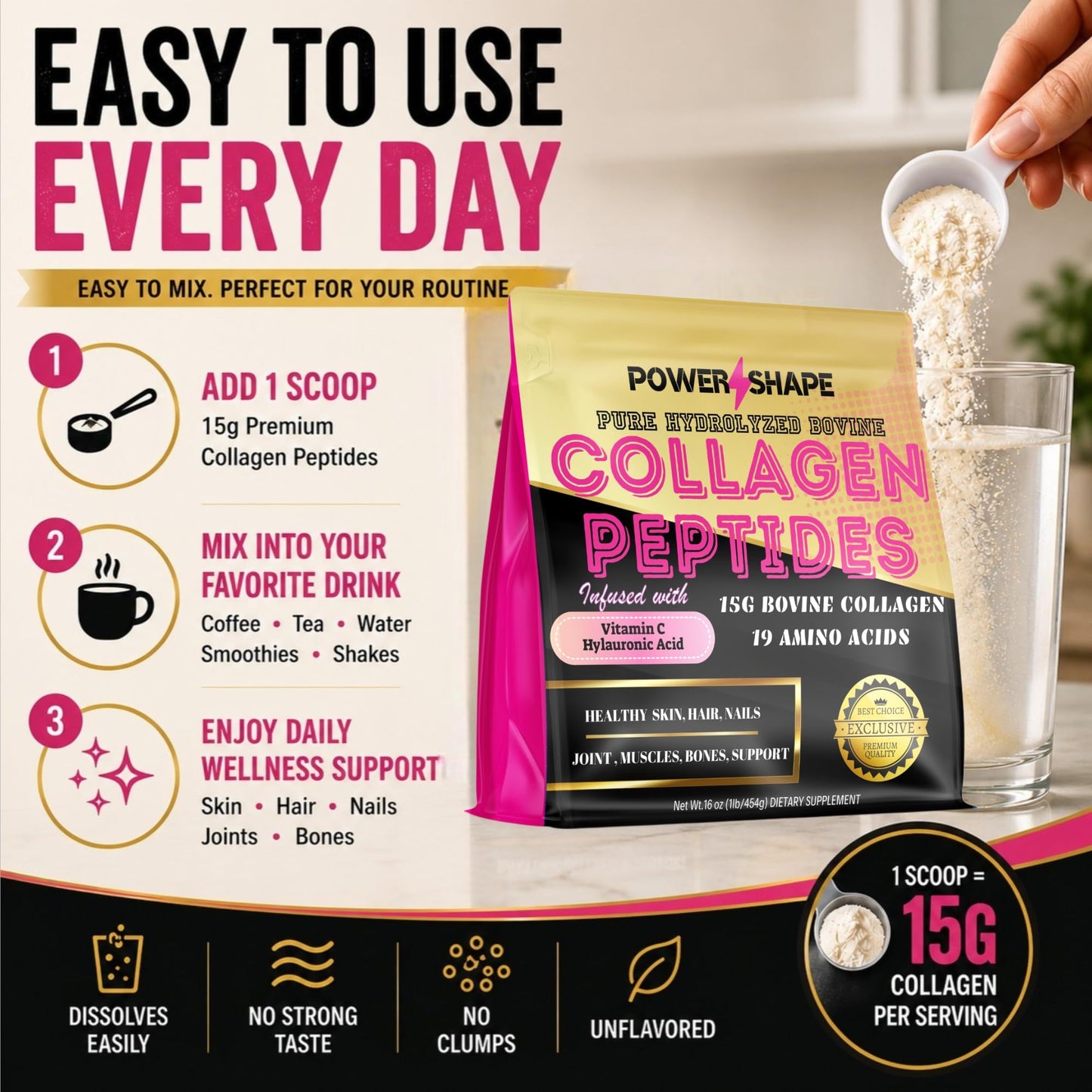 POWER SHAPE Collagen Peptides Powder 16 oz