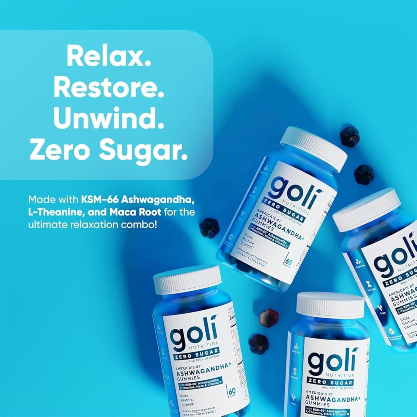 Goli Zero Sugar Ashwagandha Gummies, 60 Count