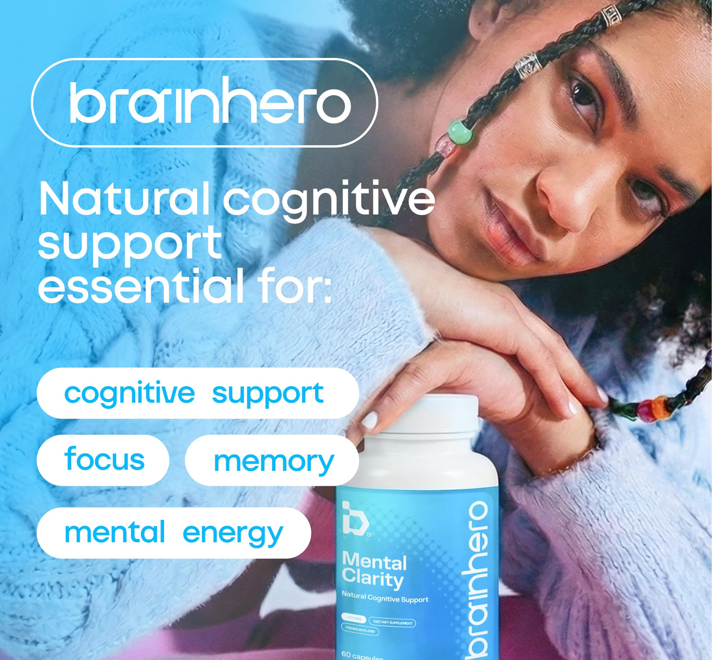 Brain Hero Natural Cognitive Health Support Vegan Capsules, 60 Count