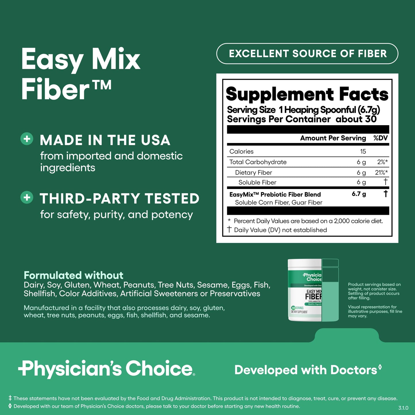 Physician's CHOICE Easy Mix Fiber for GLP-1 Support Powder 7.1 oz