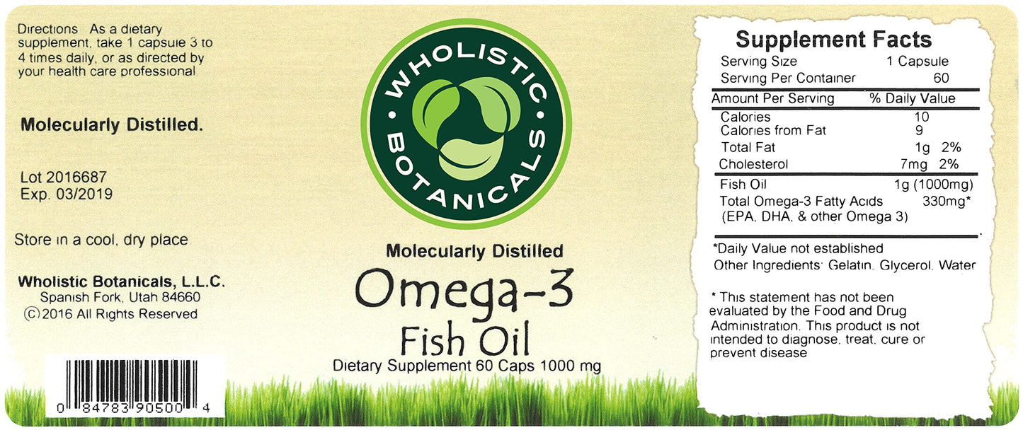 Wholistic Botanicals Omega-3 Fish Oil Capsule, 60 Capsules