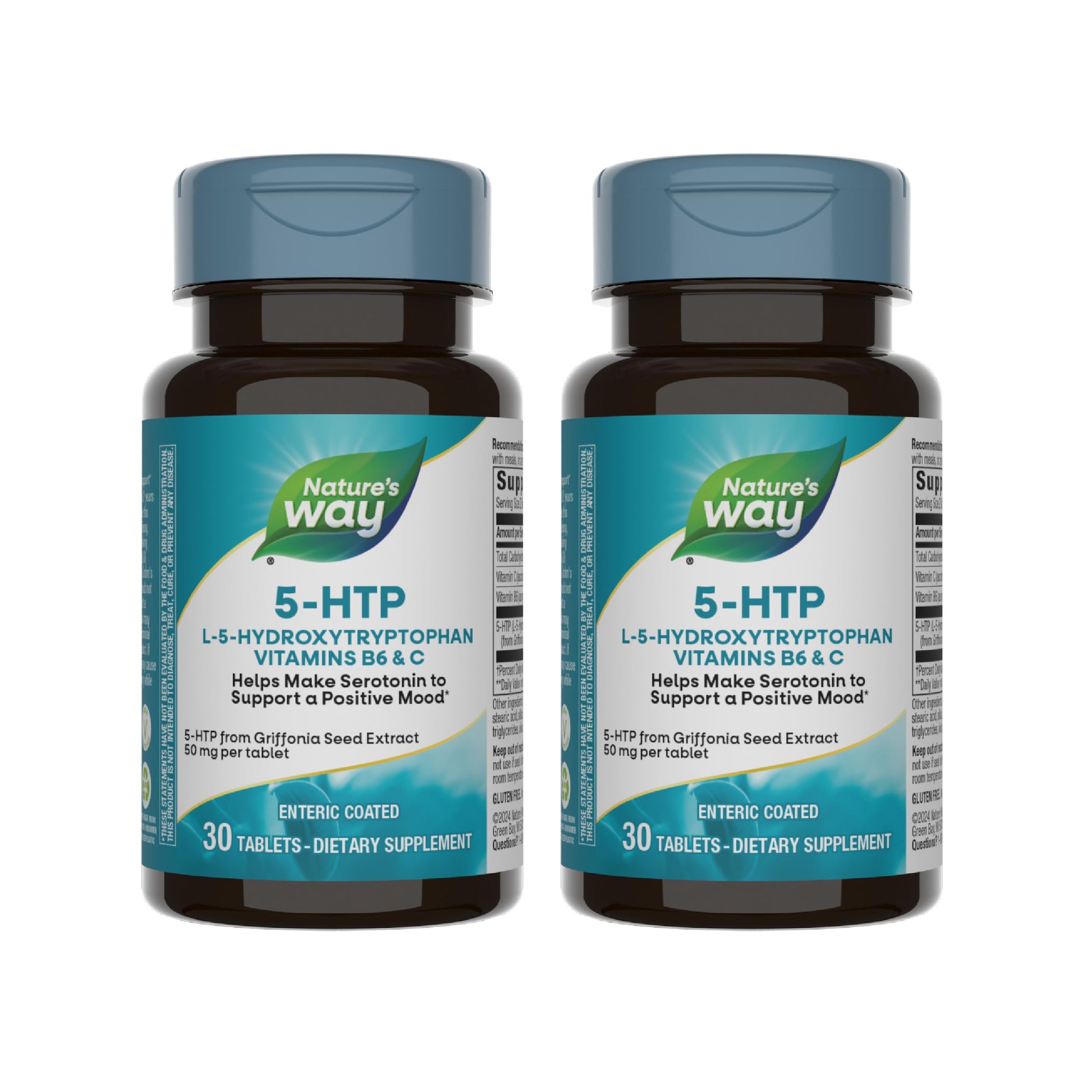 Nature's Way 5-HTP L-5-Hydroxytryptophan Vitamin B6 + Vitamin C + Griffonia Bean Extract Tablet, 30 Count