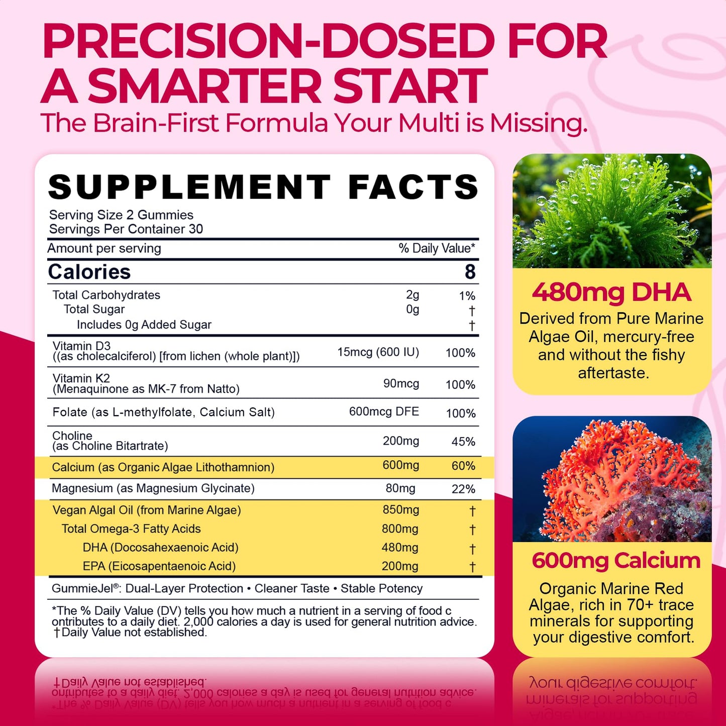 LILICARE Prenatal Vitamins for Women DHA + Choline Gummies with Methylfolate, Algal Omega-3 & Algae Calcium, 60 Count